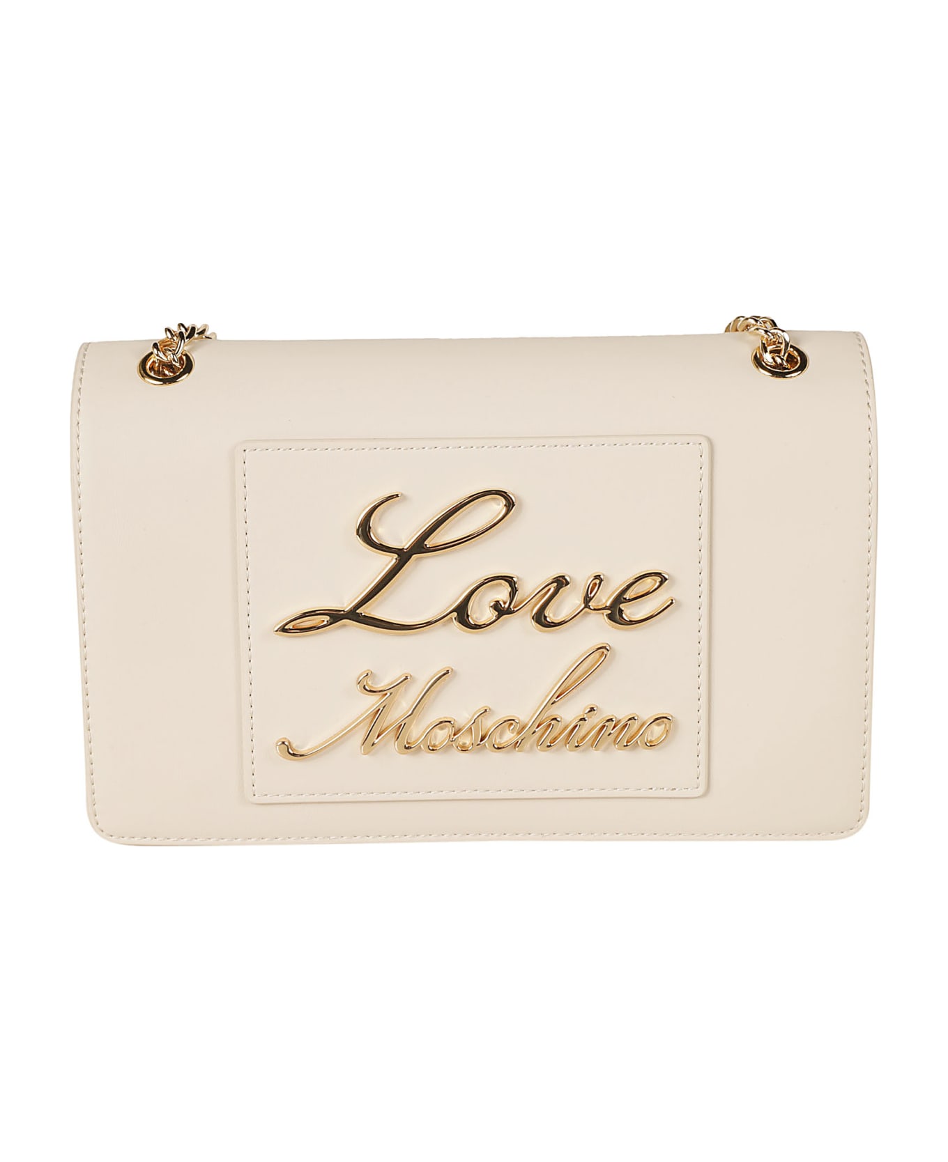 Love Moschino Logo Plaque Embossed Chain Shoulder Bag - Avorio ショルダーバッグ