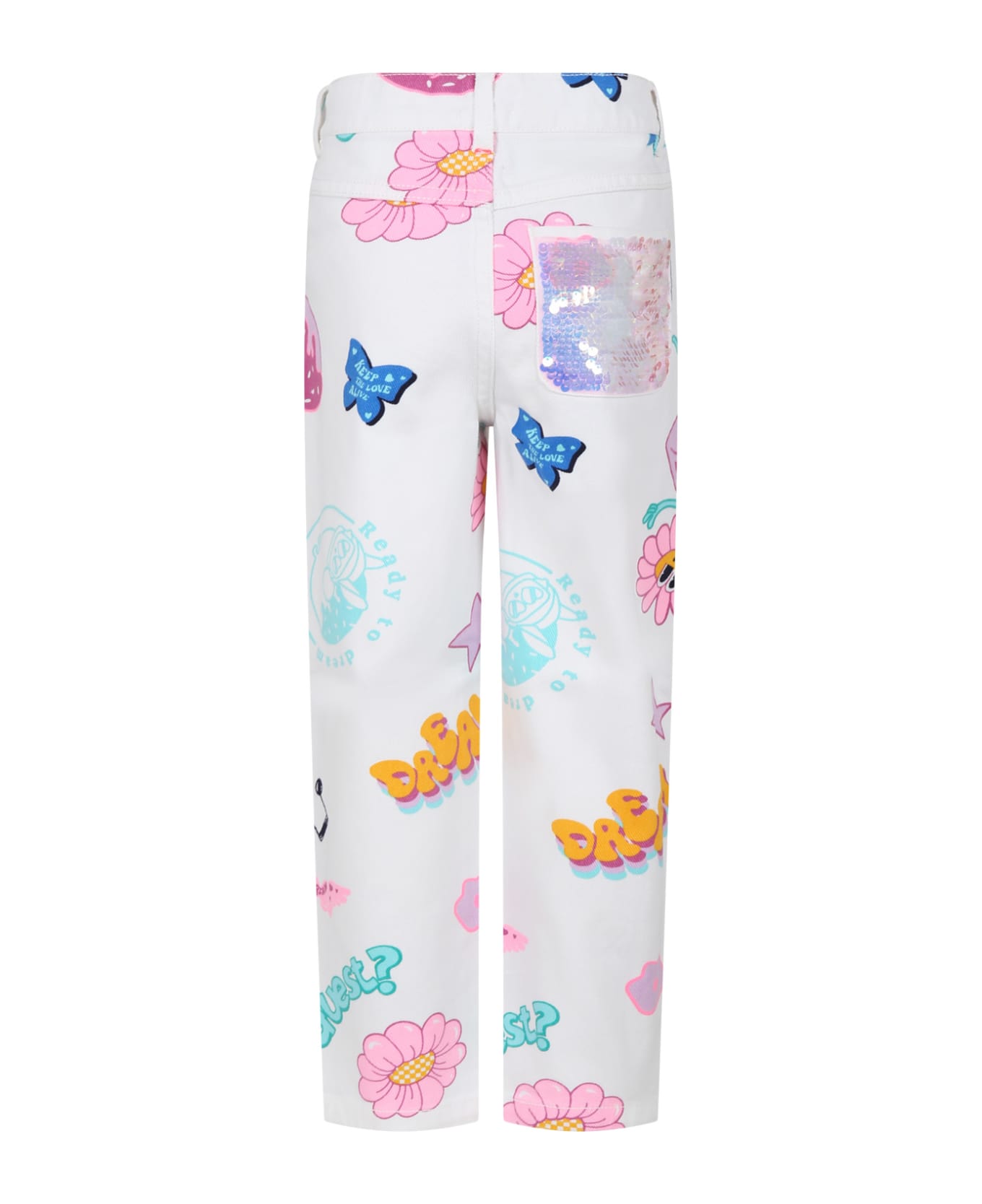 Billieblush White Jeans For Girl With Multicolor Pattern - White