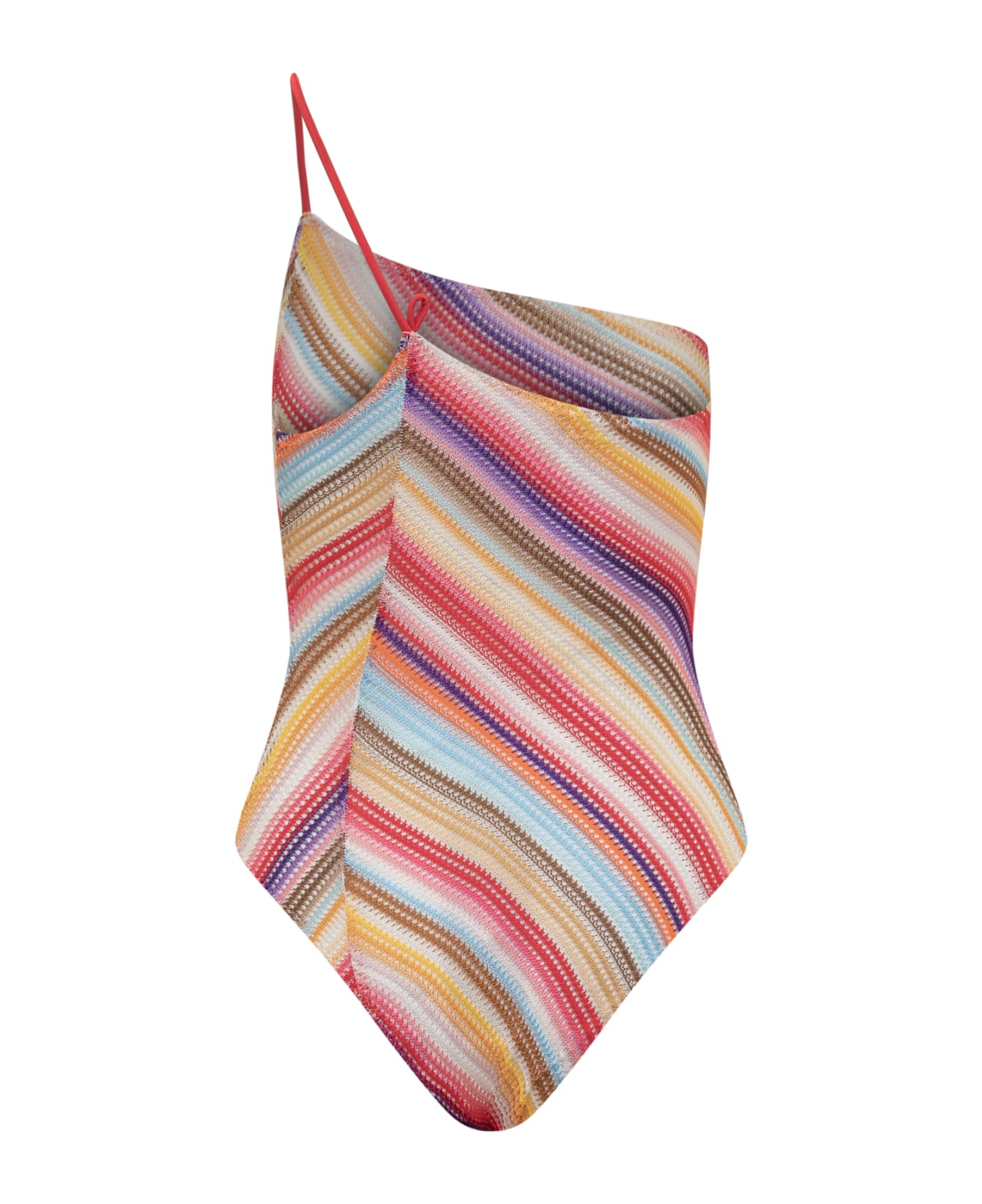 Missoni One-shoulder Striped Swimsuit - Multicolor Red Strip