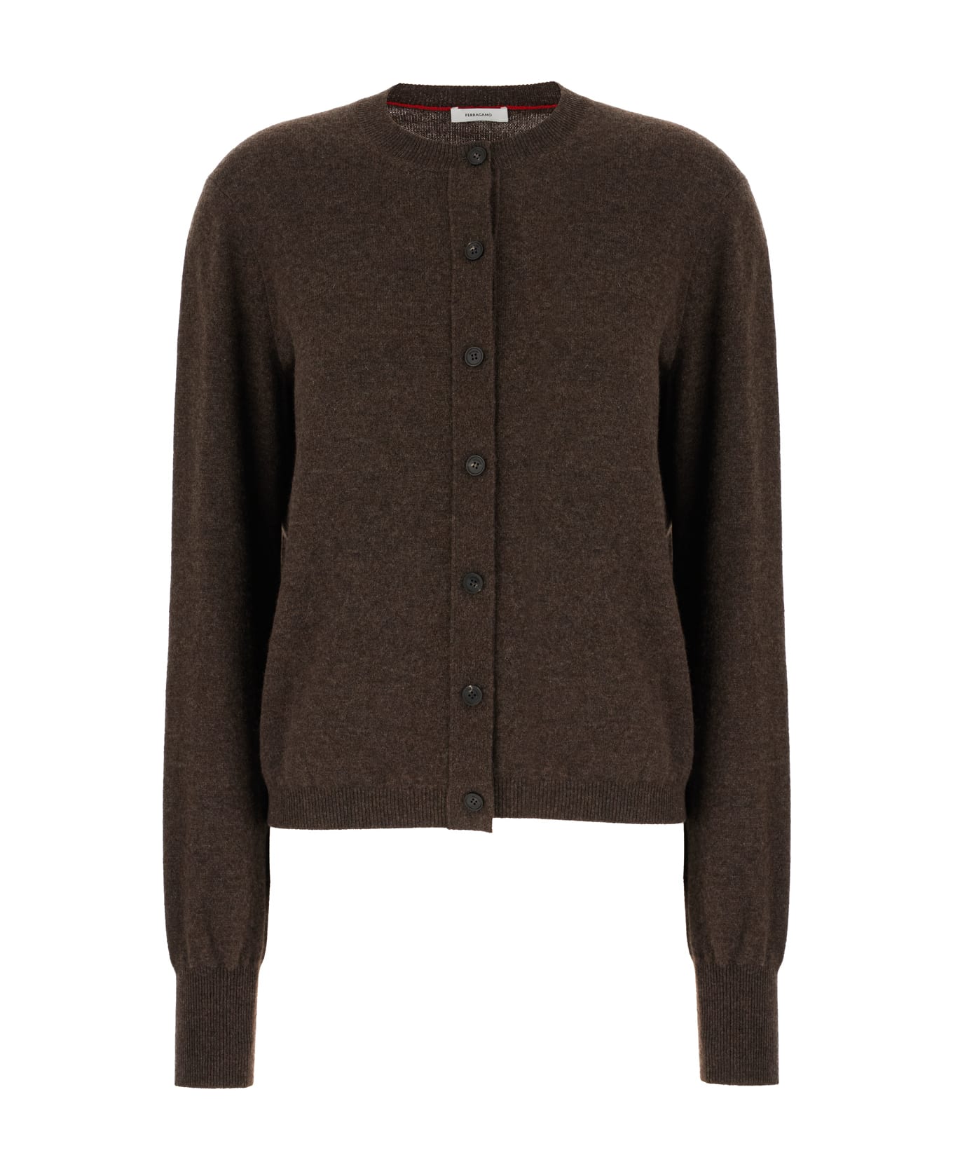Ferragamo Chocolate Stretch Wool Blend Cardigan - BROWN