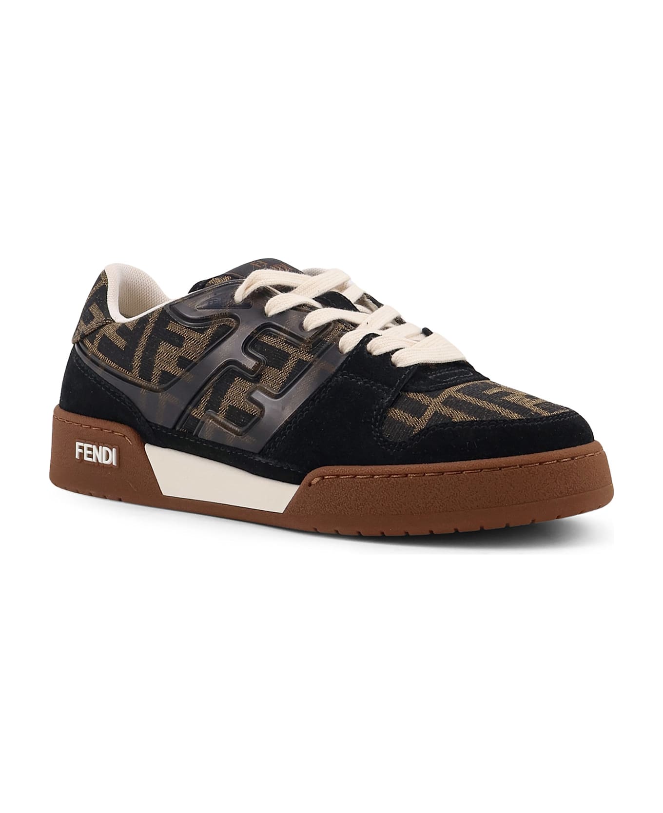 Fendi Match Suede Sneakers With Jacquard Ff Fabric Inserts - NERO+TAB.NER+BIANC