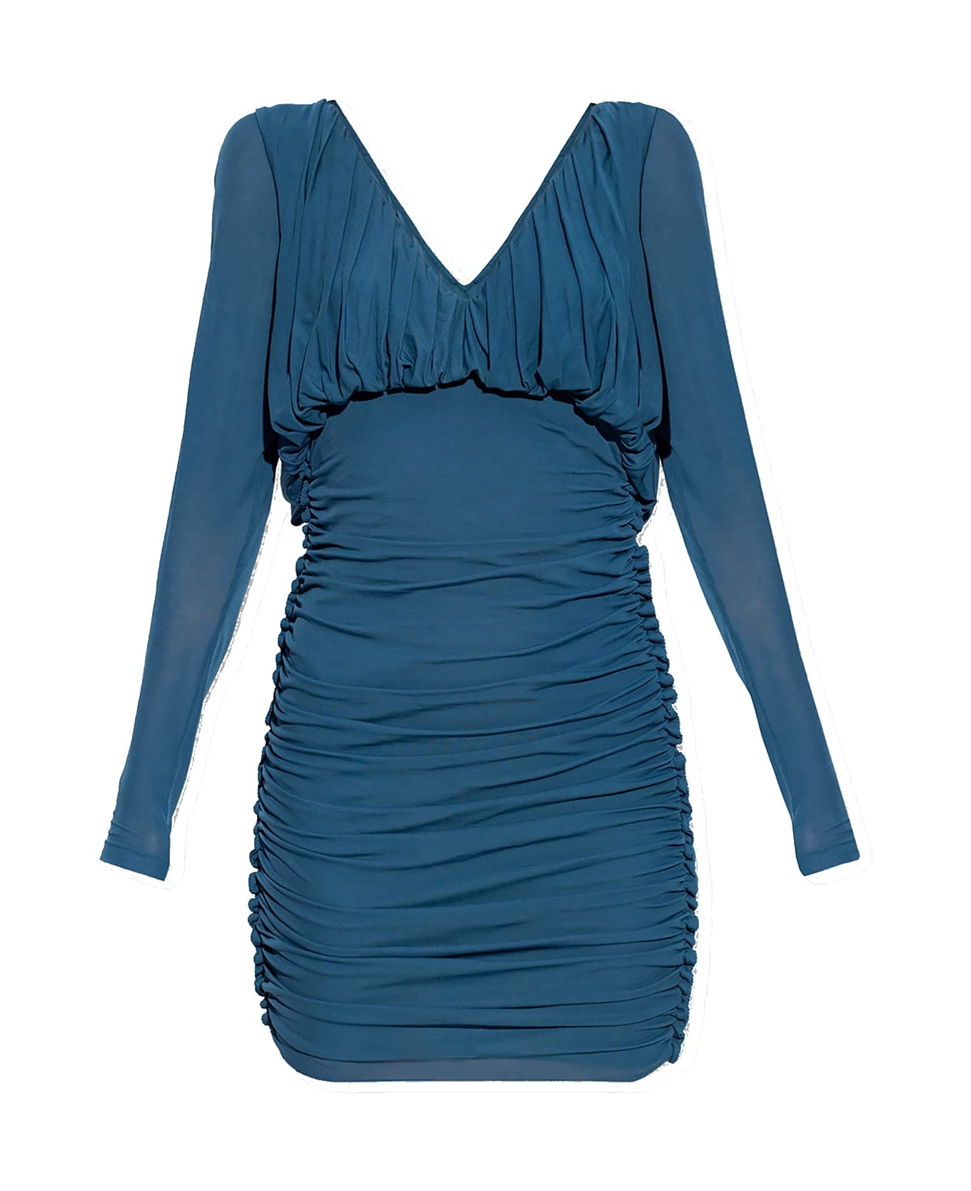 Saint Laurent Long-sleeved V-neck Dress - Blue