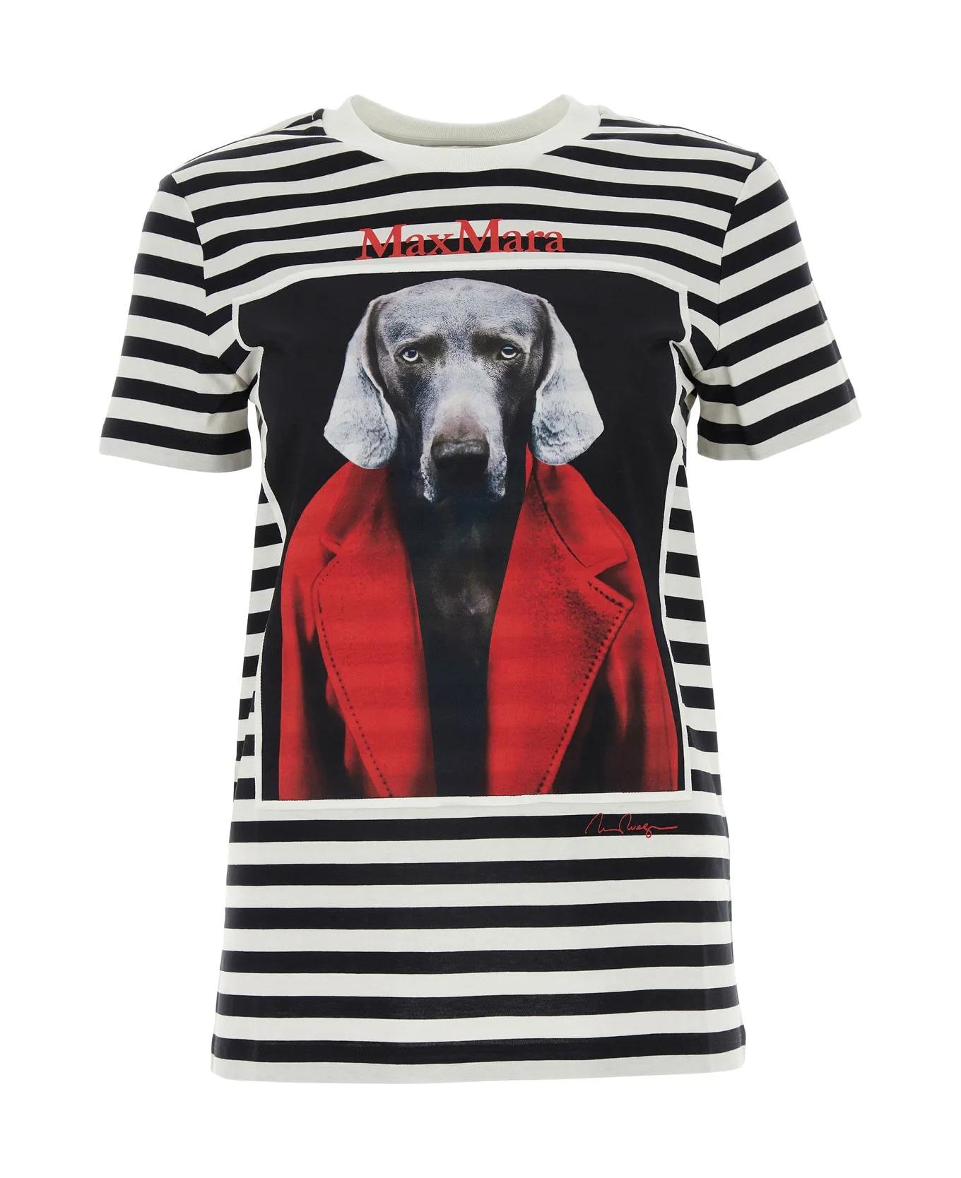 Max Mara Printed Cotton Rosso T-shirt - Bianco/nero