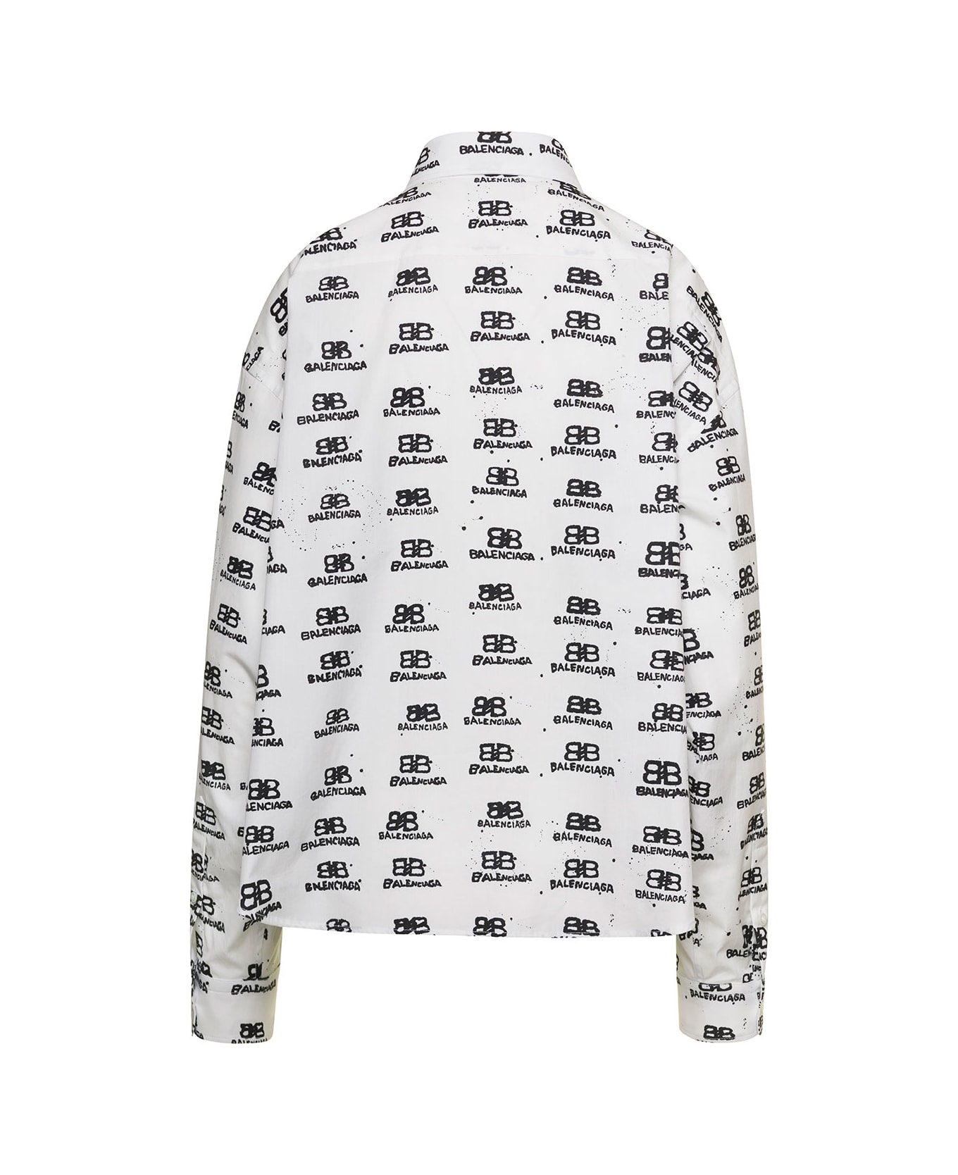 Balenciaga Black And White Shirt With All-over Logo With Front Split In Cotton Woman - White