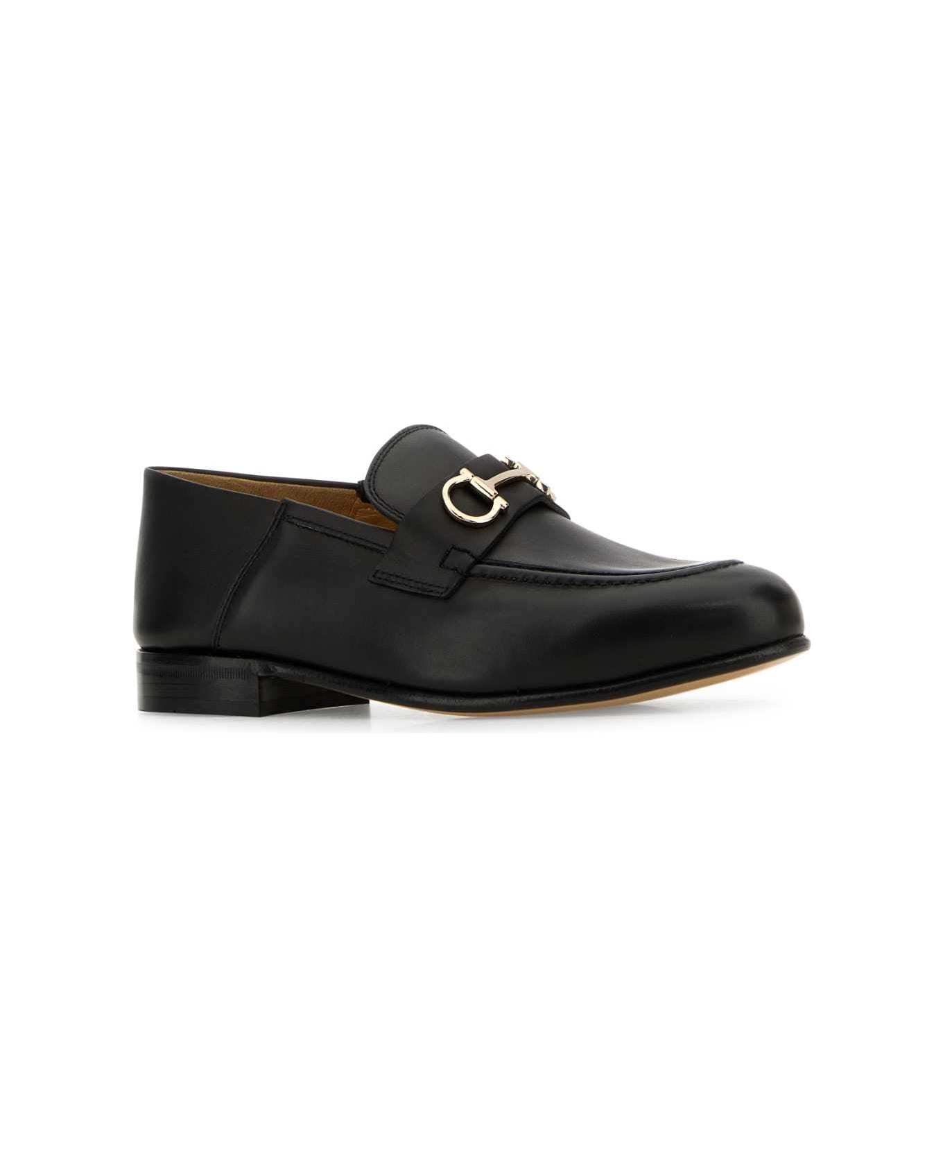 Ferragamo Black Leather Ottone Loafers - NERNEWBISCNEWBISC