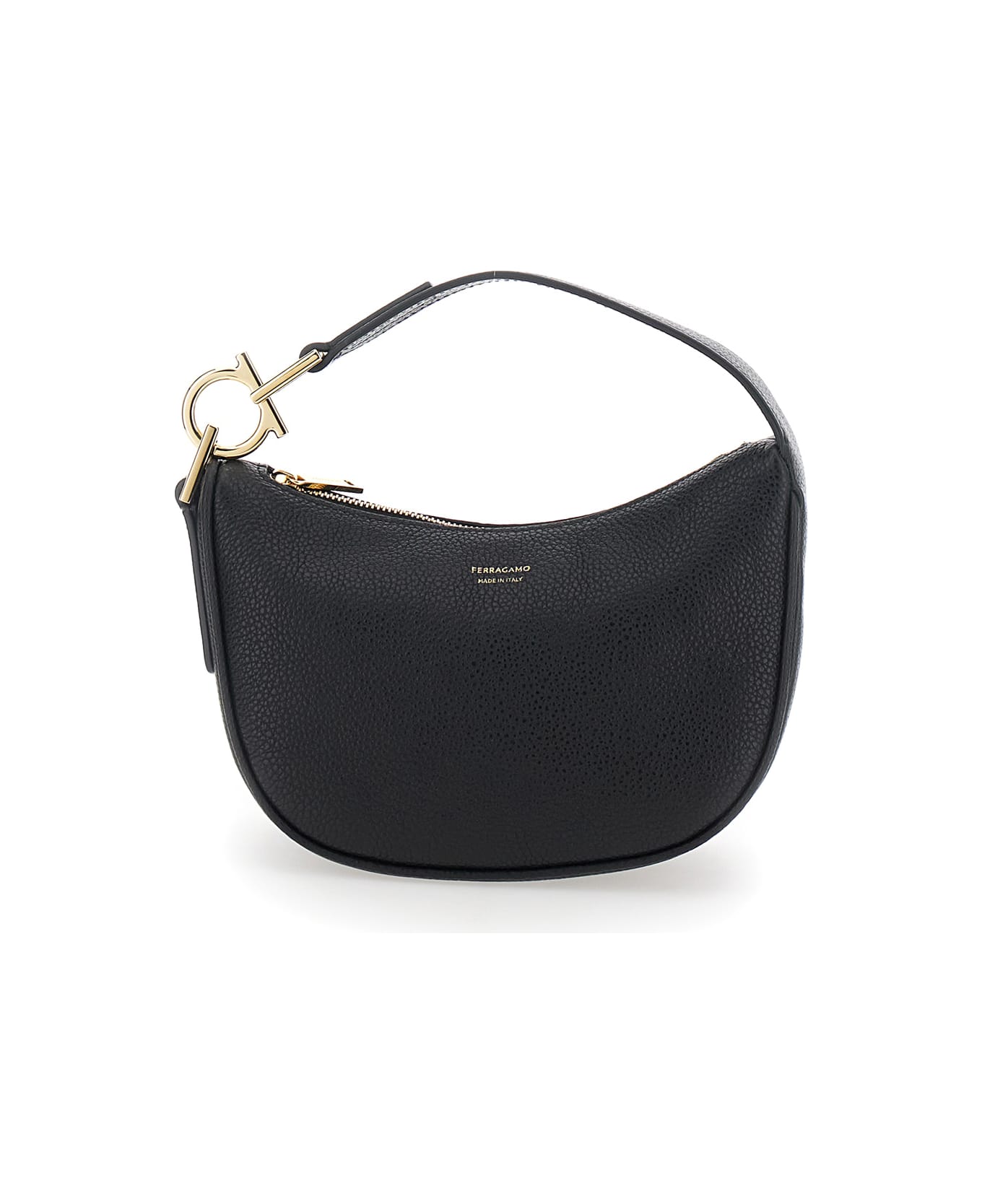 Ferragamo Black Handbag With Top Handle With Gancini And Embossed Logo Lettering On The Front In Grained Leather Woman - Black トートバッグ