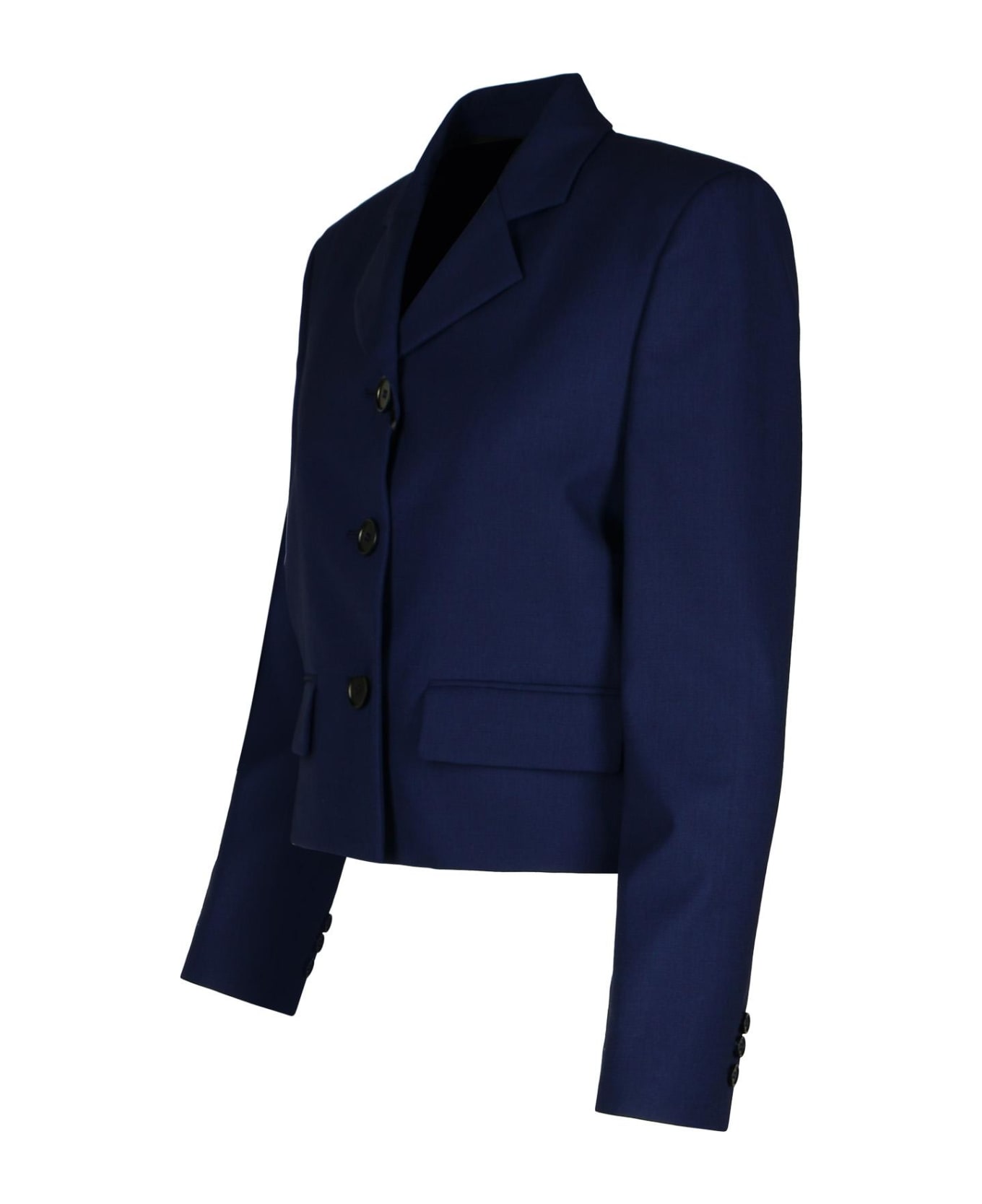 MSGM Navy Virgin Wool Crop Blazer - Navy