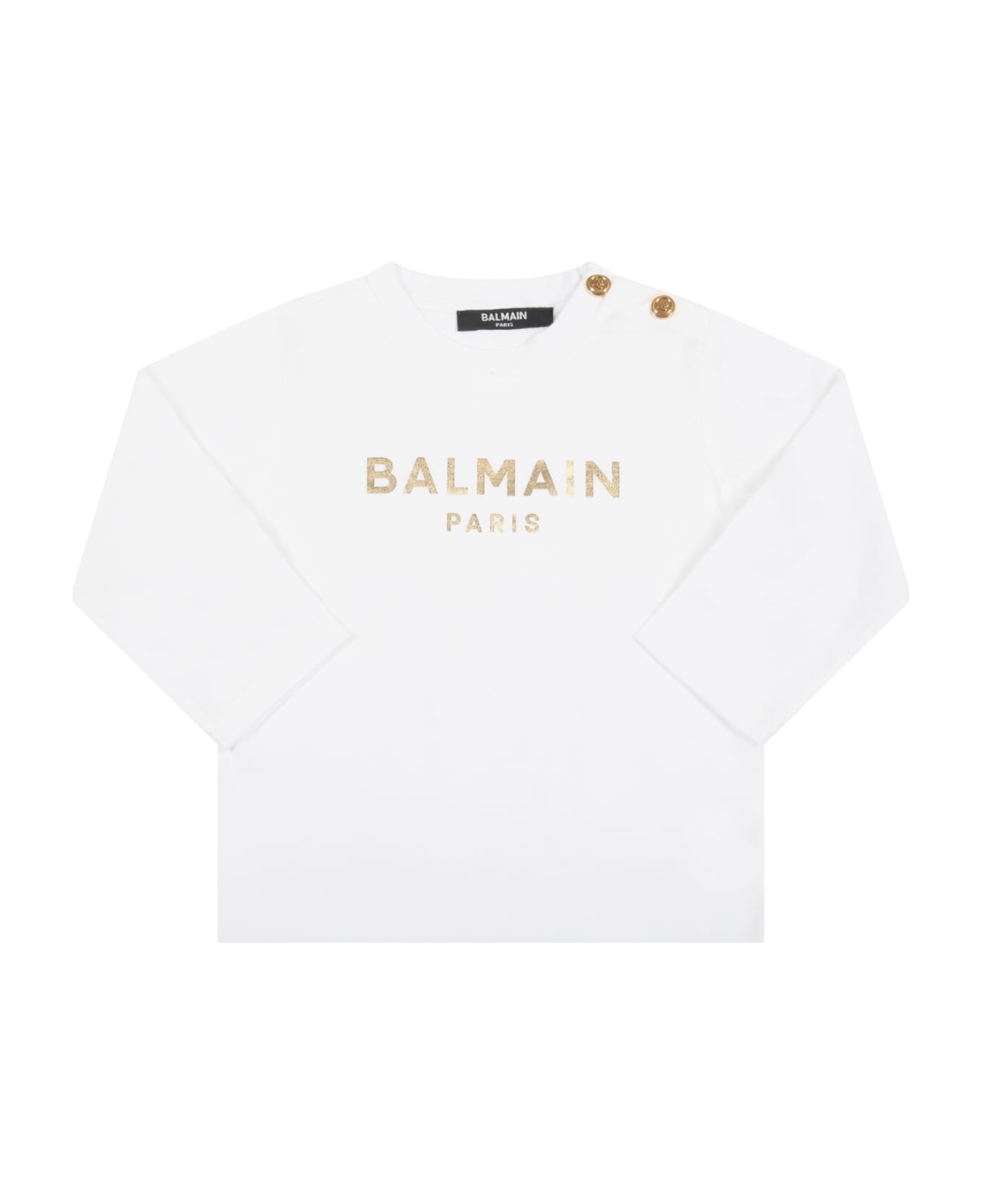 Balmain White T-shirt For Baby Kids With Logo - White