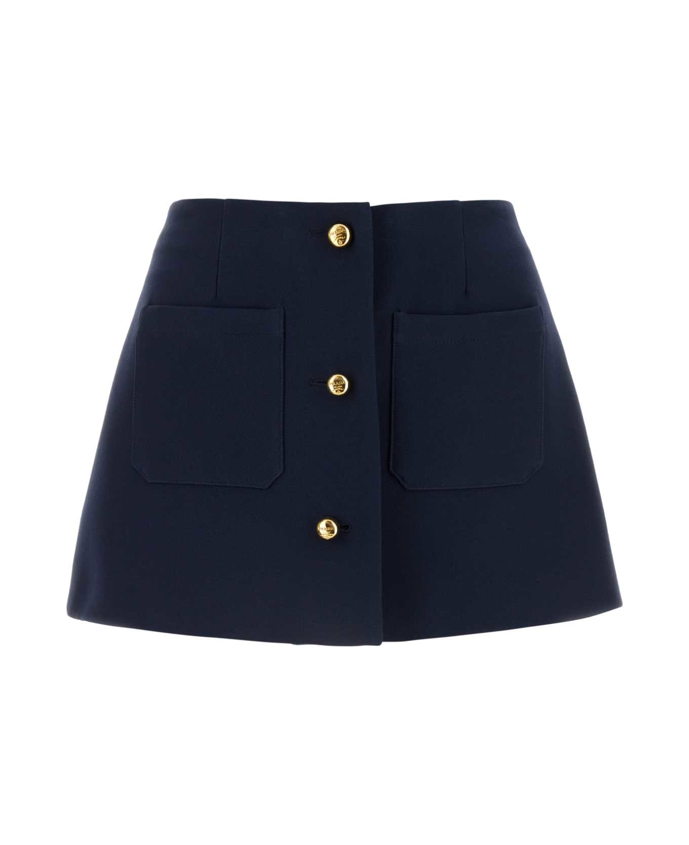 Prada Navy Blue Wool Blend Mini Skirt - BLEU