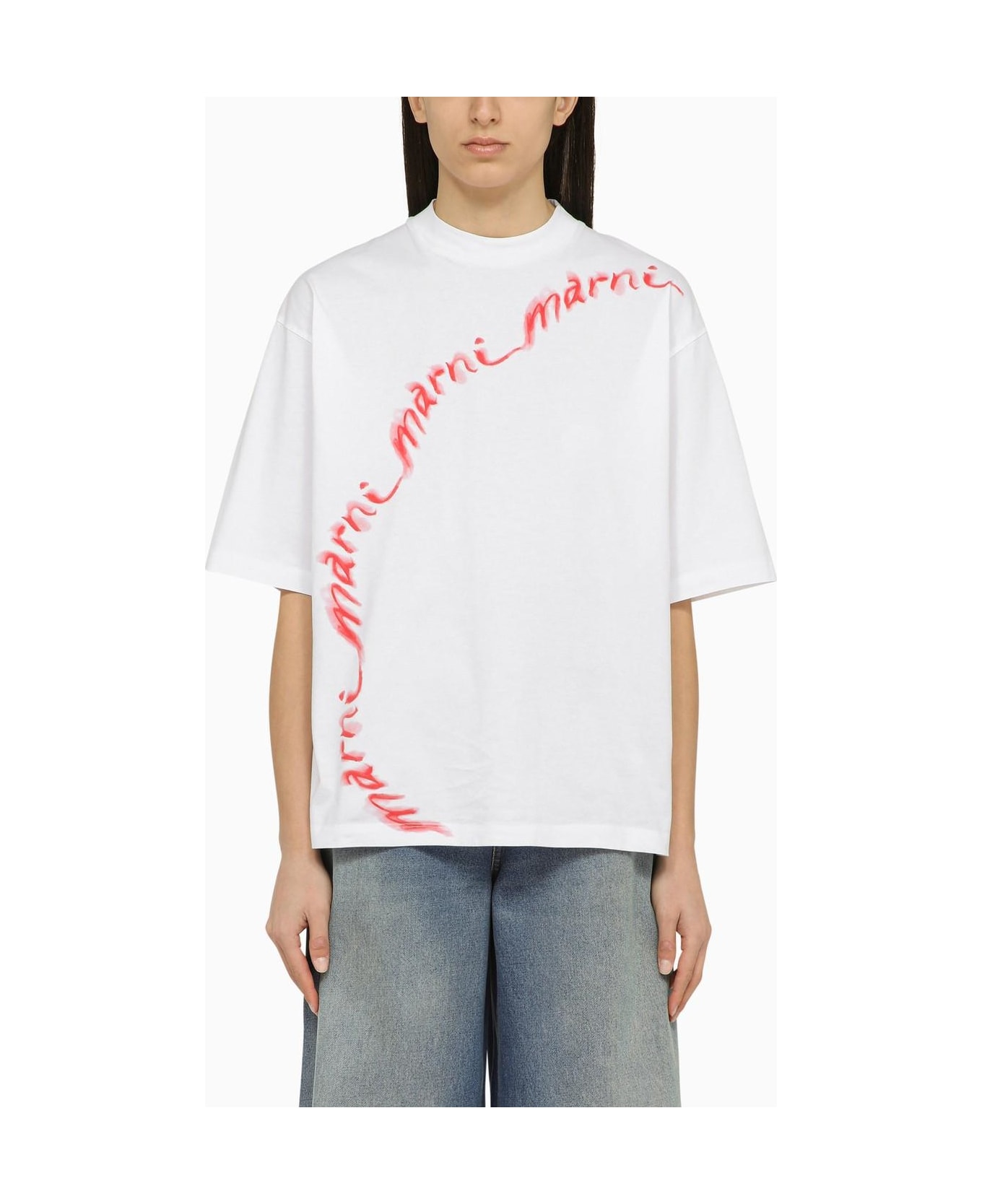 Marni White T-shirt With Logo In Organic Cotton - White
