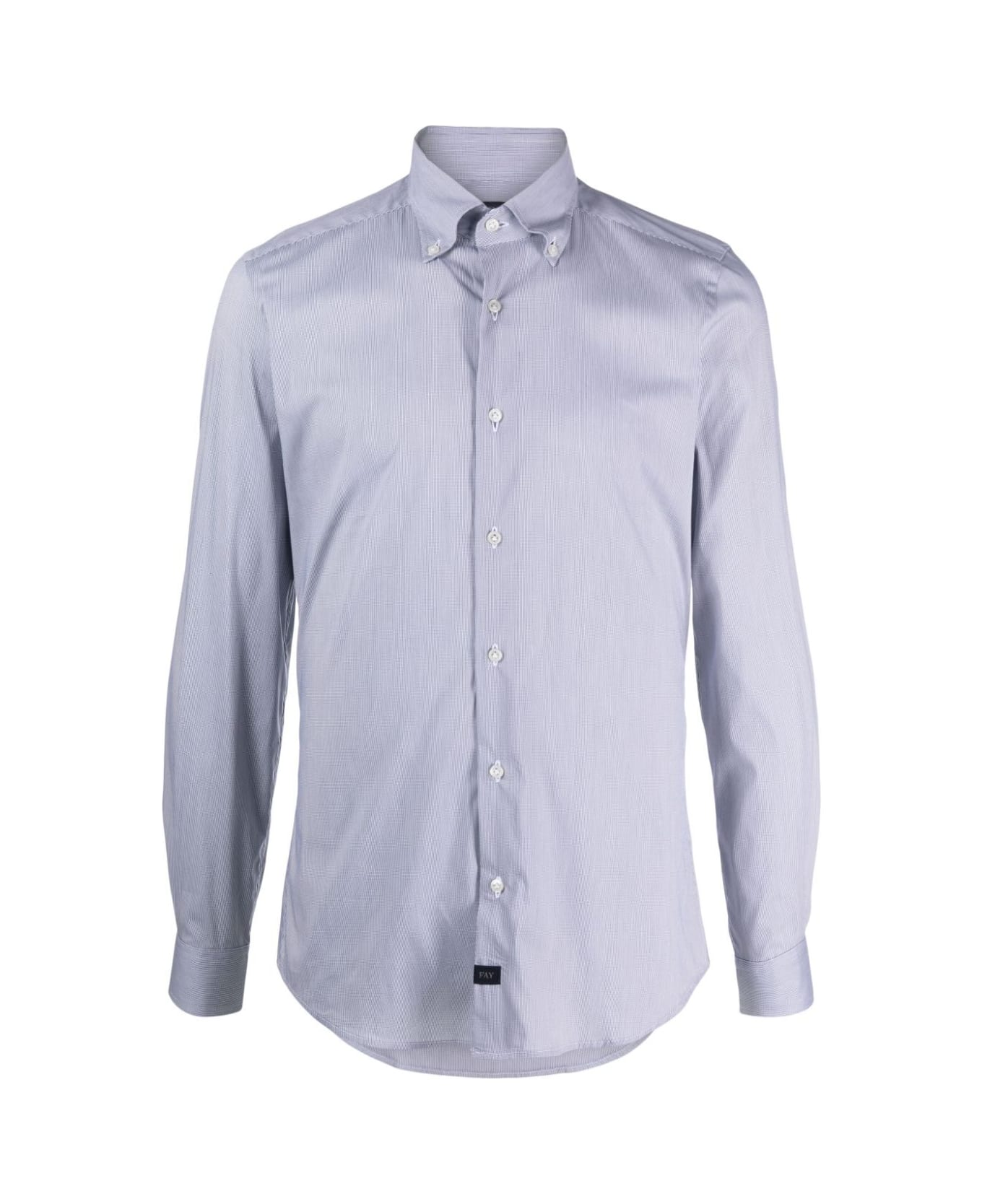 Fay New Button Down Stretch Popeline Microchecked Shirt - White