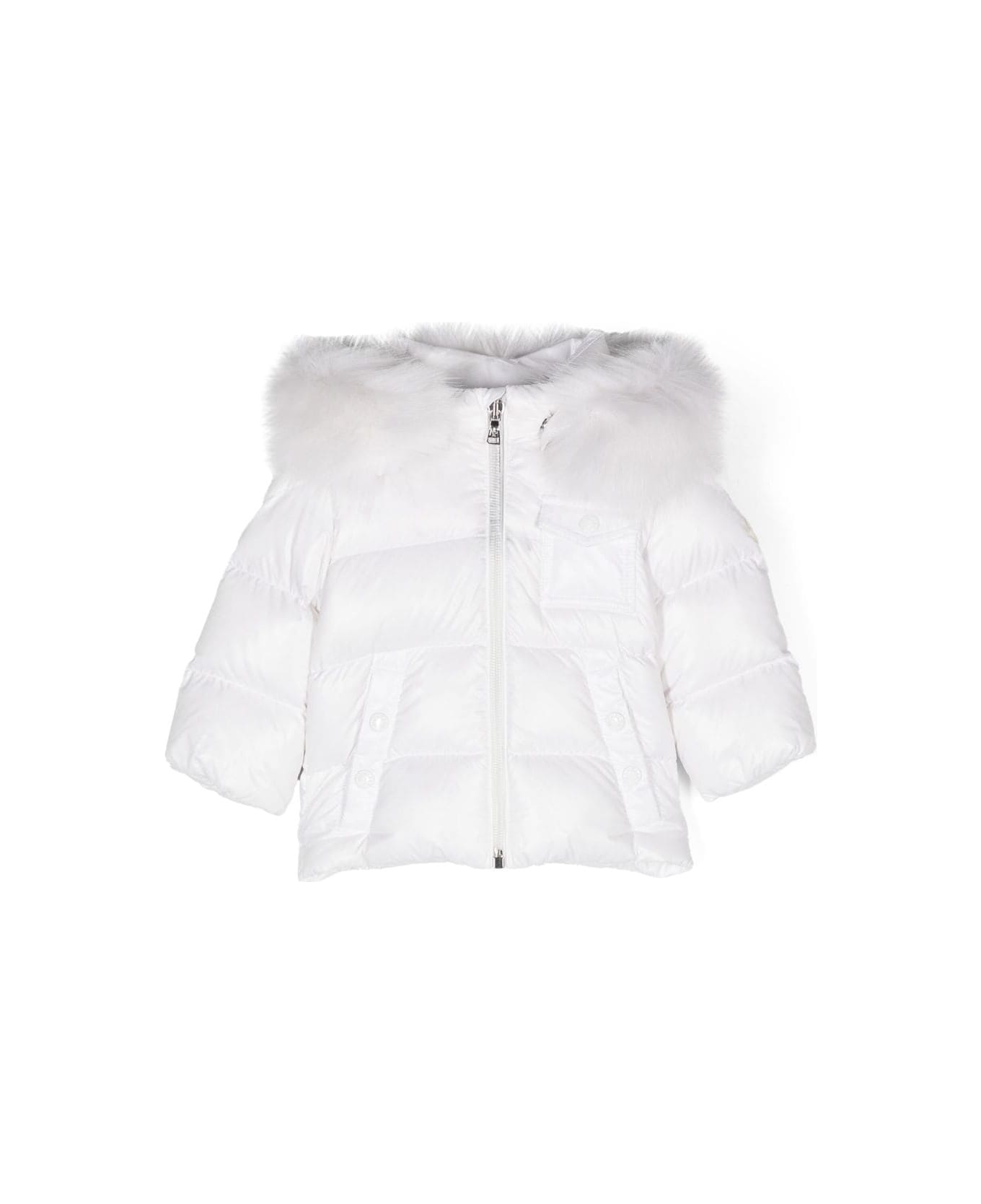 Moncler White Down Jacket Baby Girl - White