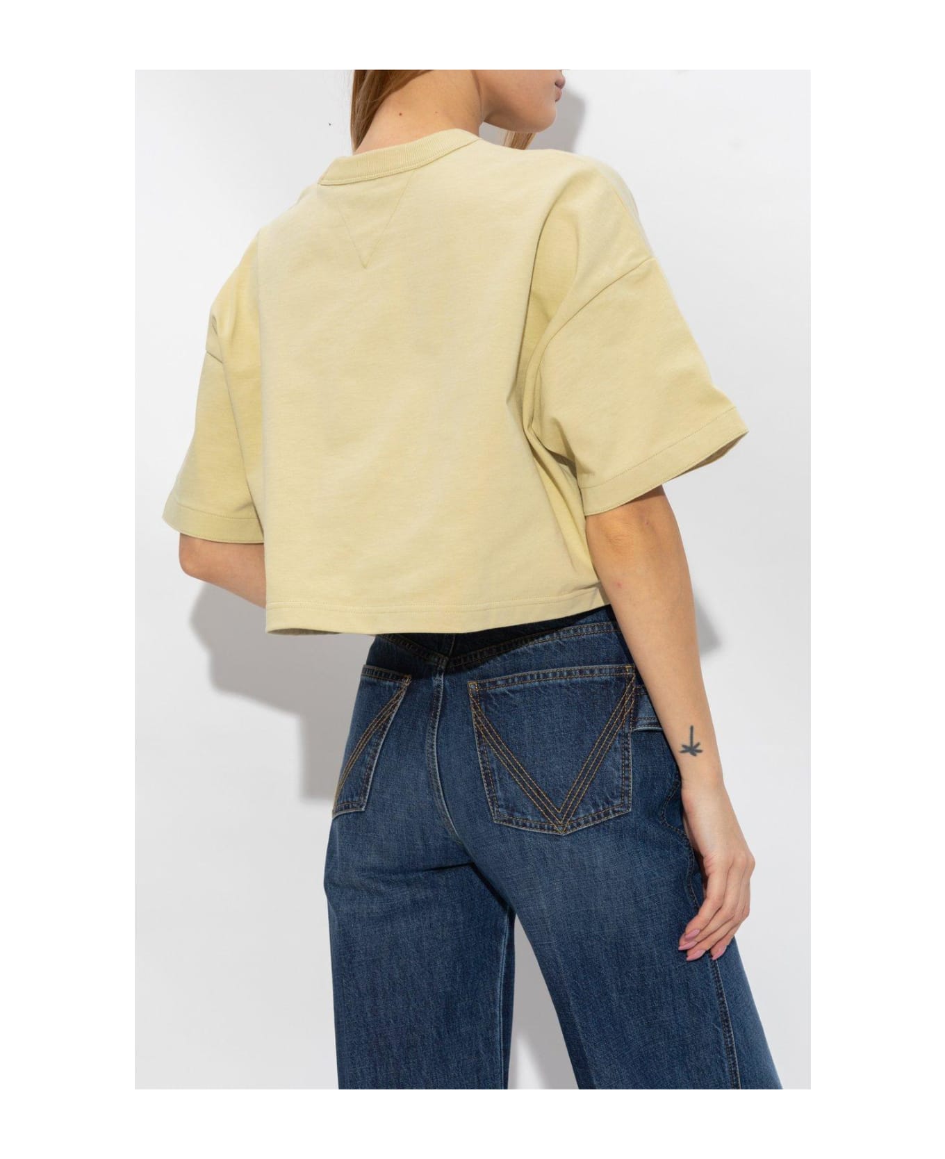 Bottega Veneta Pocket Detailed Cropped T-shirt - CREAM