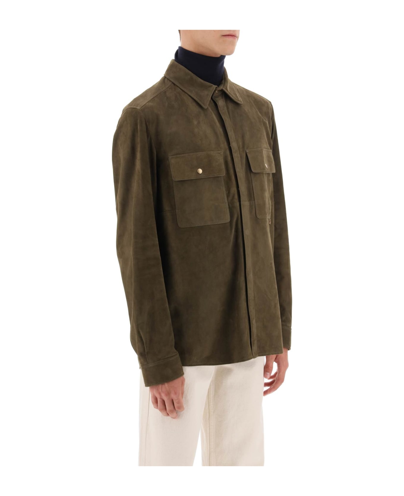 Agnona Suede Leather Overshirt - MOSS (Khaki)