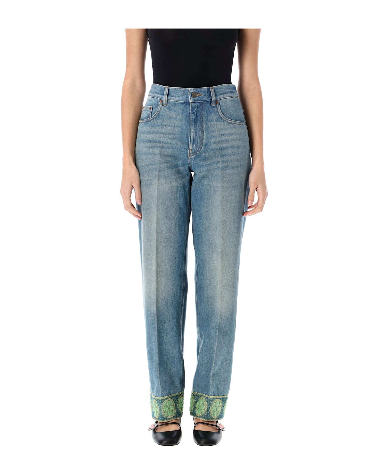 Valentino Garavani Jacquard Trims Denim Pant - MEDIUM BLUE