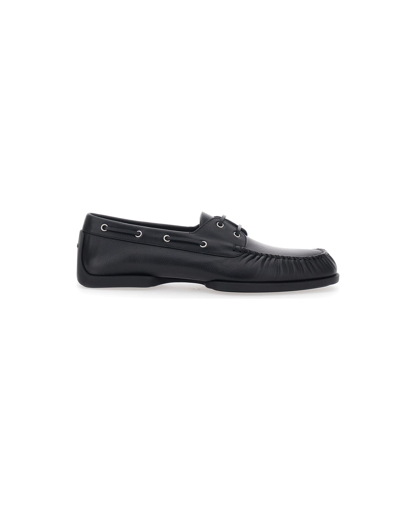 Jil Sander Black Loafers With Ruched Details And Almond Toe In Leather Man - Black