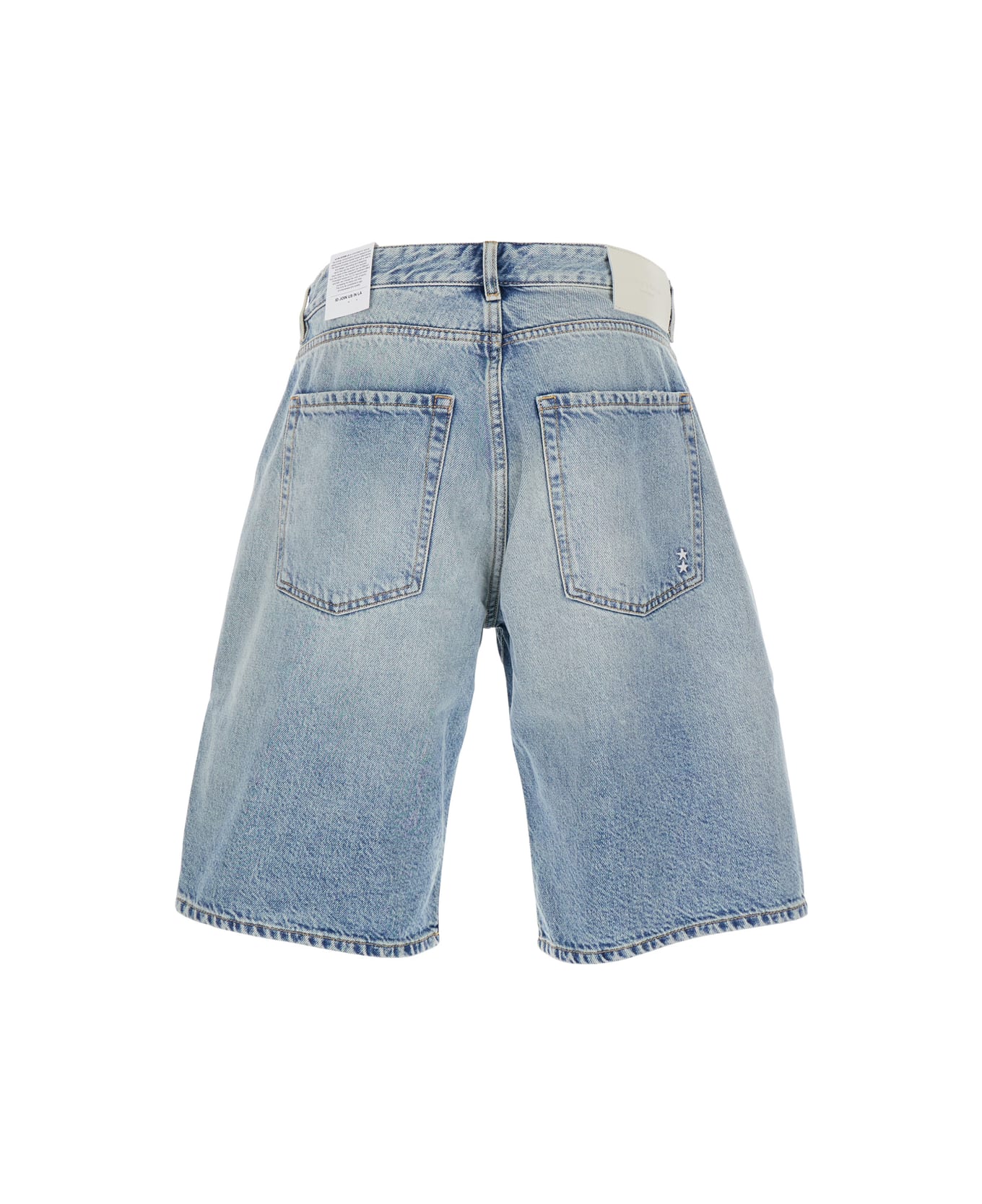 Icon Denim Light Blue Five-pocket Bermuda Shorts With Logo Patch On The Back In Denim Man - Light blue