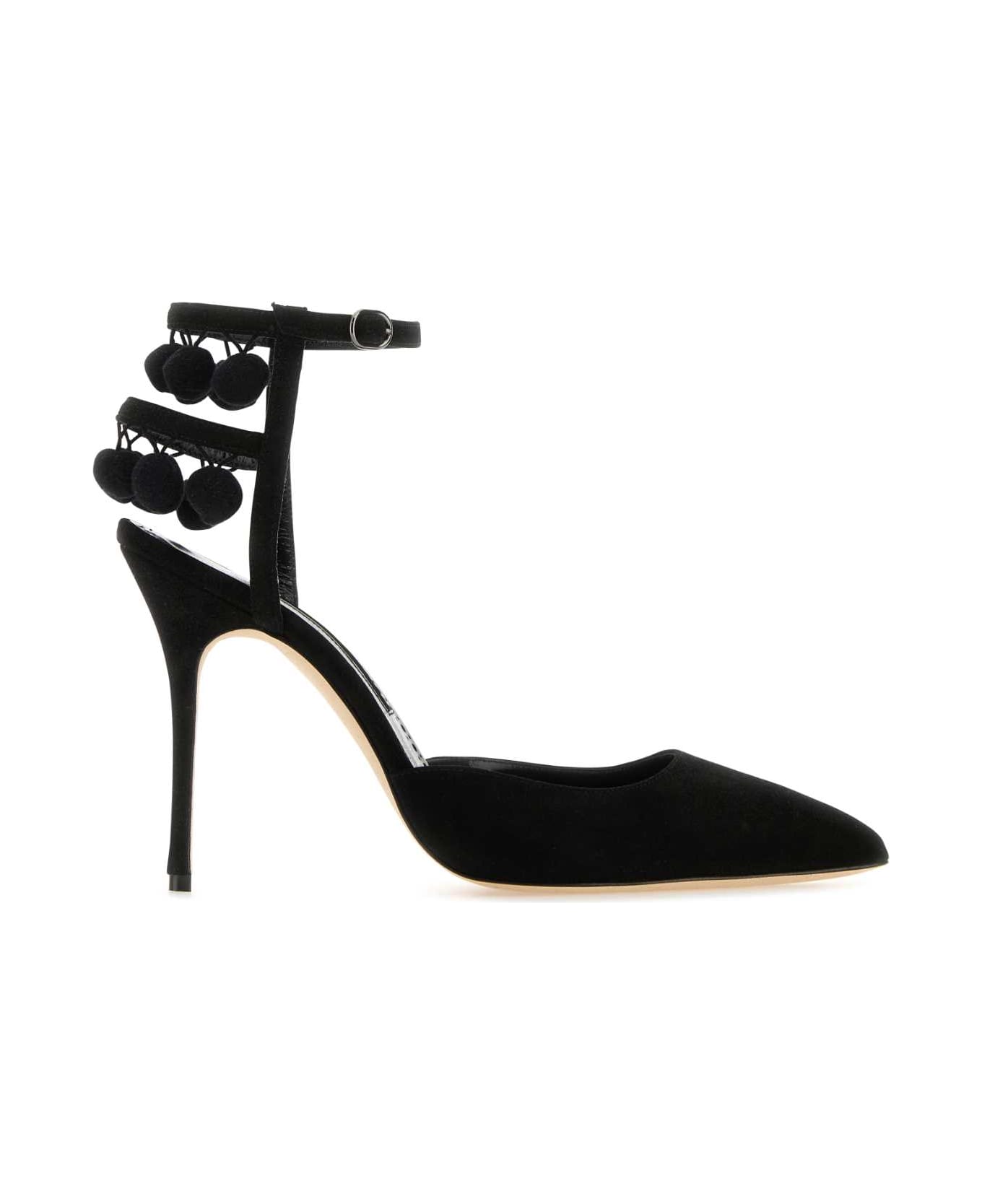 Manolo Blahnik Black Suede Tumusami Pumps - BLCK