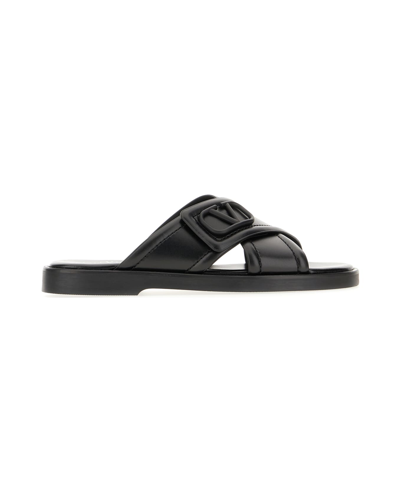 Valentino Garavani Black Leather Slippers - Nero