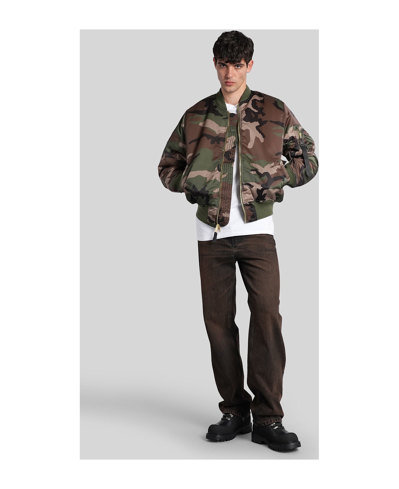 Alpha Industries Ma-1 Bomber Jacket In Camouflage Nylon - Green
