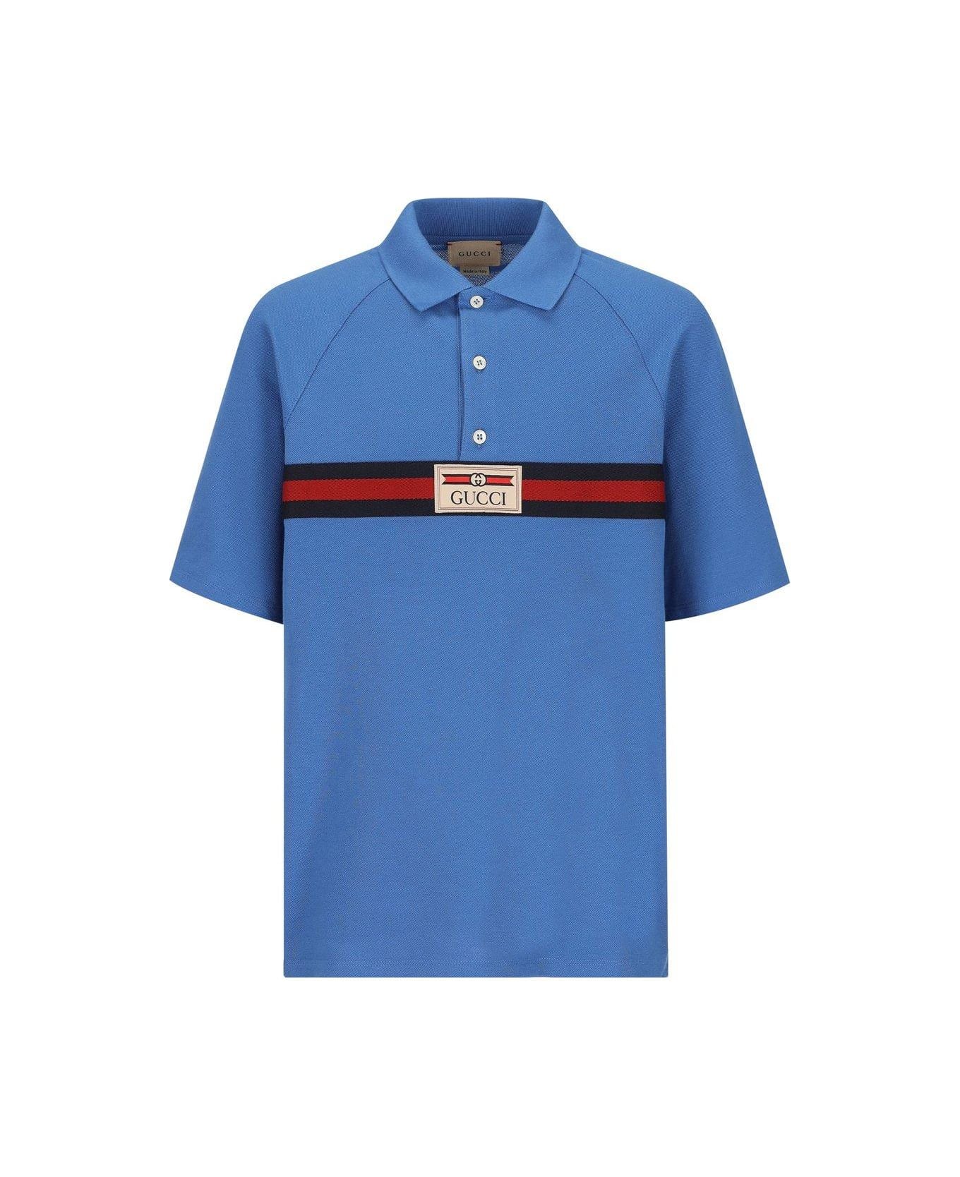 Gucci Logo Patch Short-sleeved Polo Shirt - LIGHT BLUE シャツ