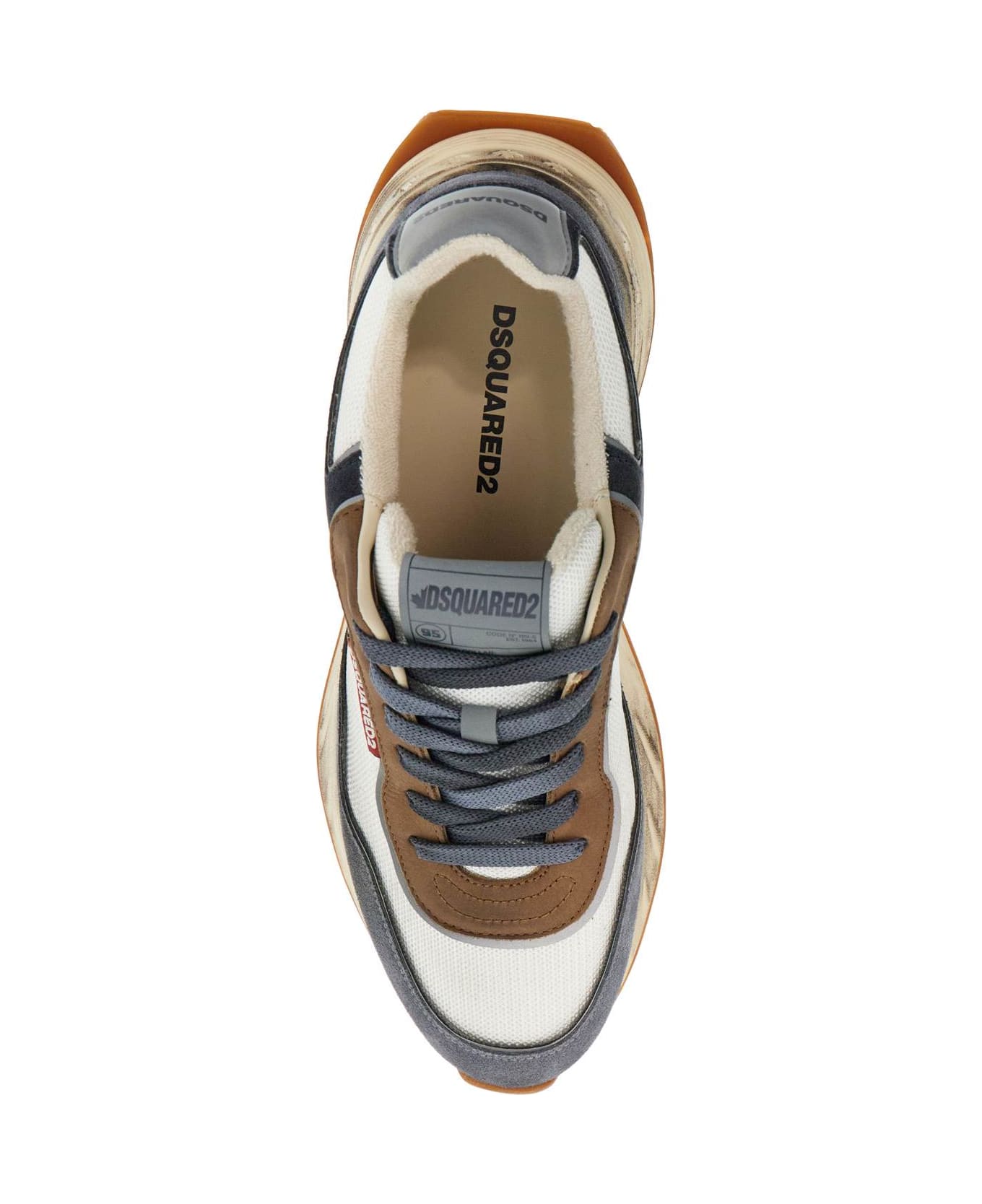 Dsquared2 Low Top Blue Denim Sneakers In Leather With Suede Inserts And Rubber Sole - Bianco e Grigio