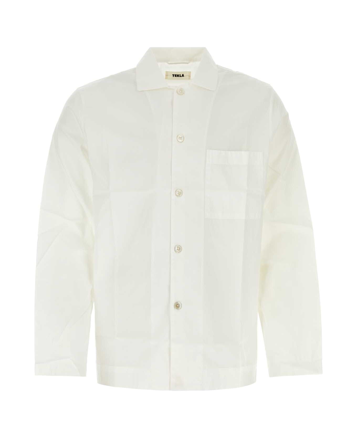 Tekla White Cotton Pyjama Shirt - ALABASTERWHITE