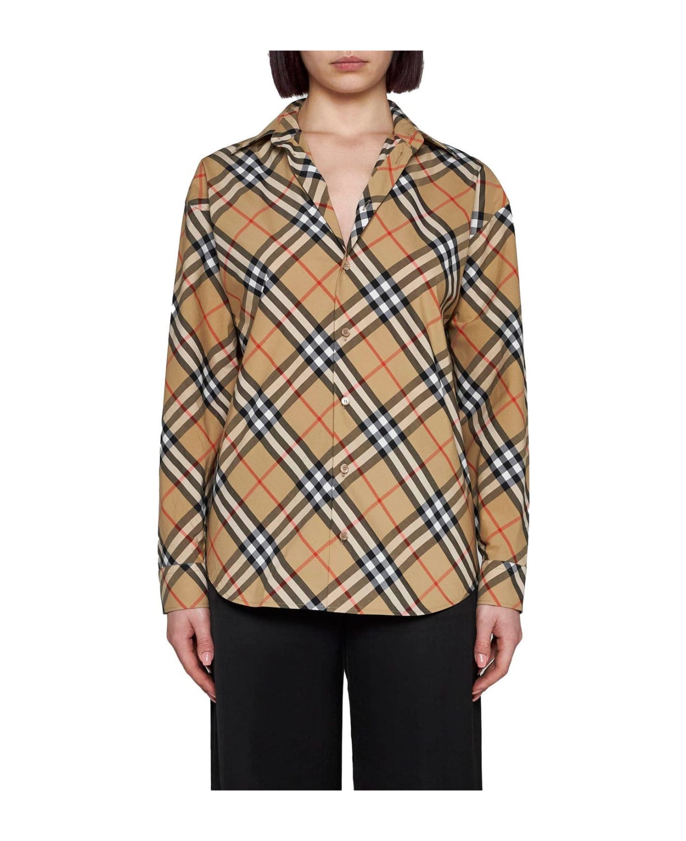 Burberry Check Printed Long Sleeved Shirt - Sand ip check