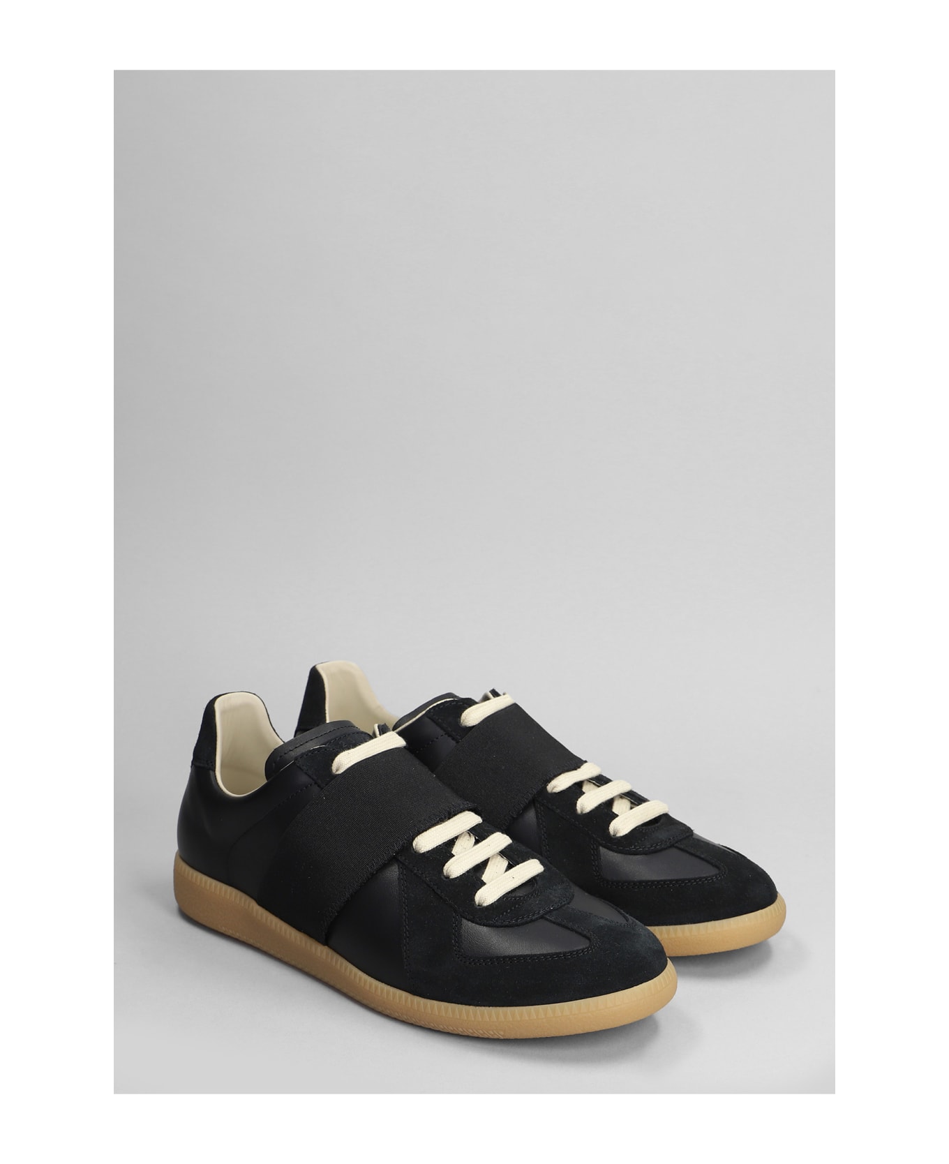 Maison Margiela Replica Sneakers In Black Suede And Leather - black