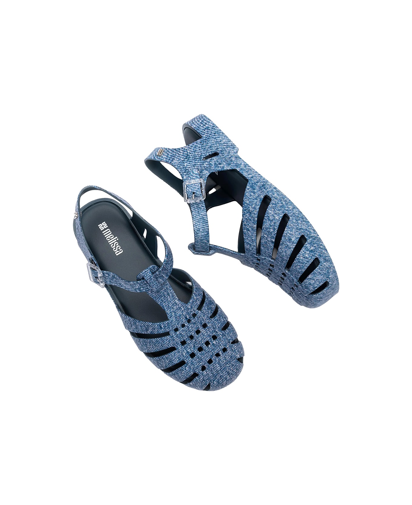 Melissa 
possession
 Blue Sandals With Cage Design And Denim Print In Tech Fabric Woman - Blu
