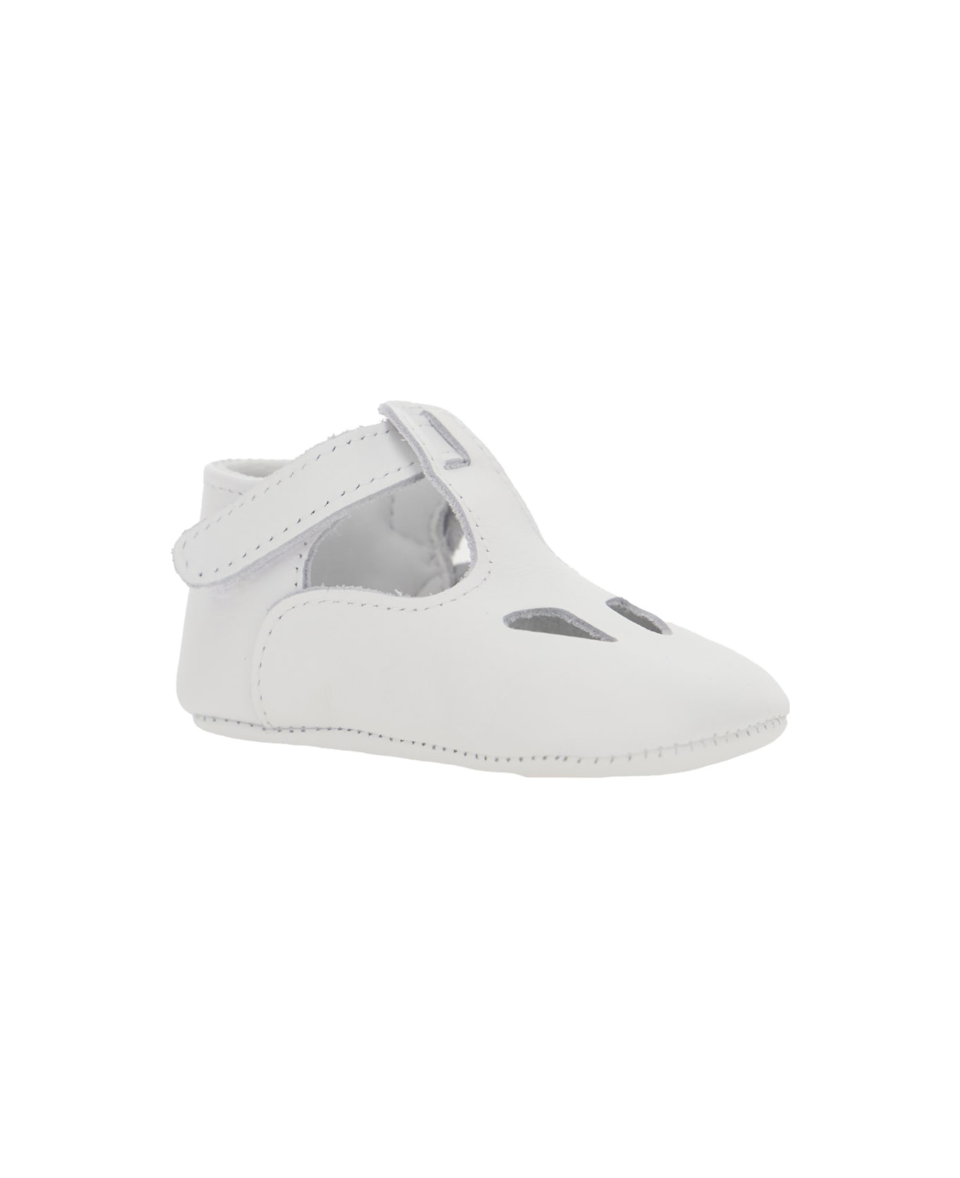 Il Gufo White Ballet Shoes With Cut-out On The Front And Touch-strap Closure In Leather Baby - White