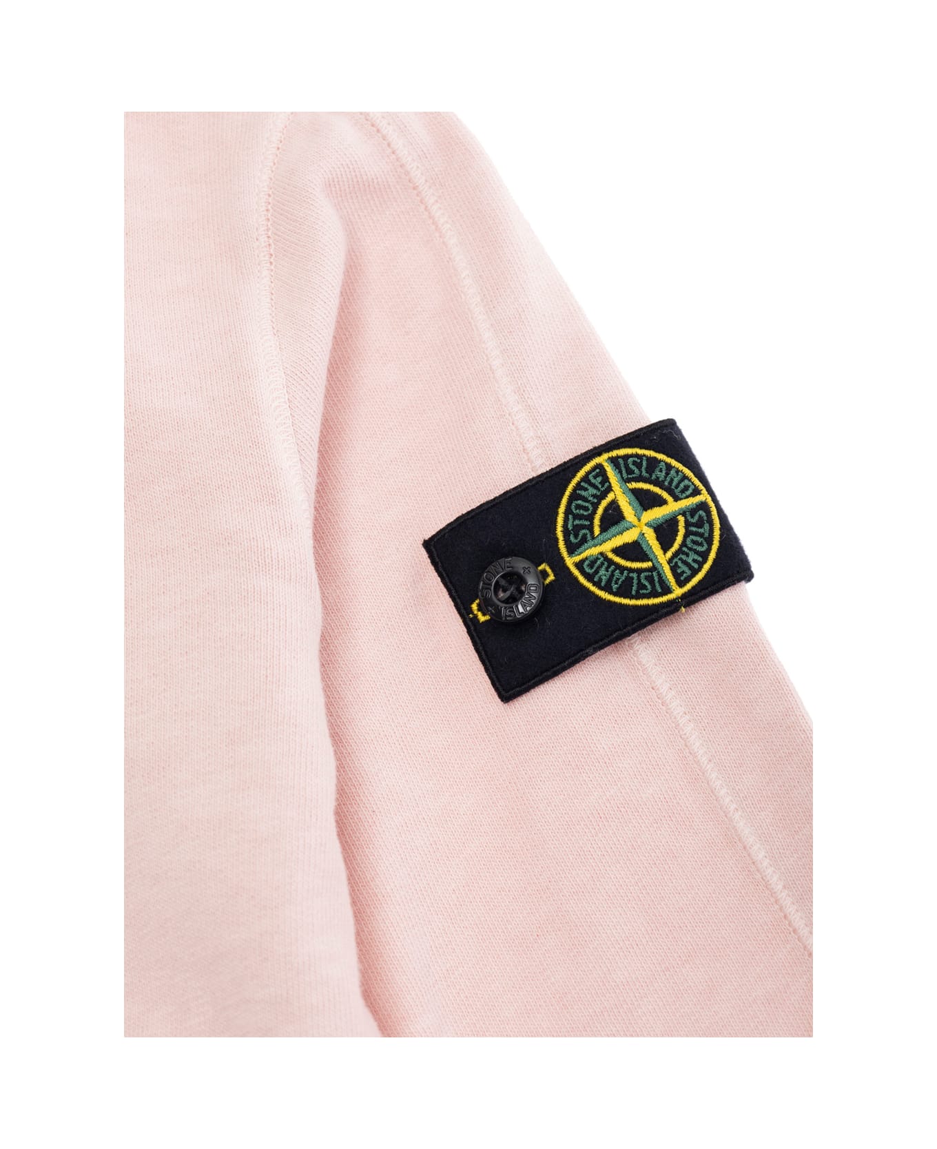 Stone Island Junior Pink Sweatshirt With Round Neck And Logo Patch On The Sleeve In Cotton Boy - Pink