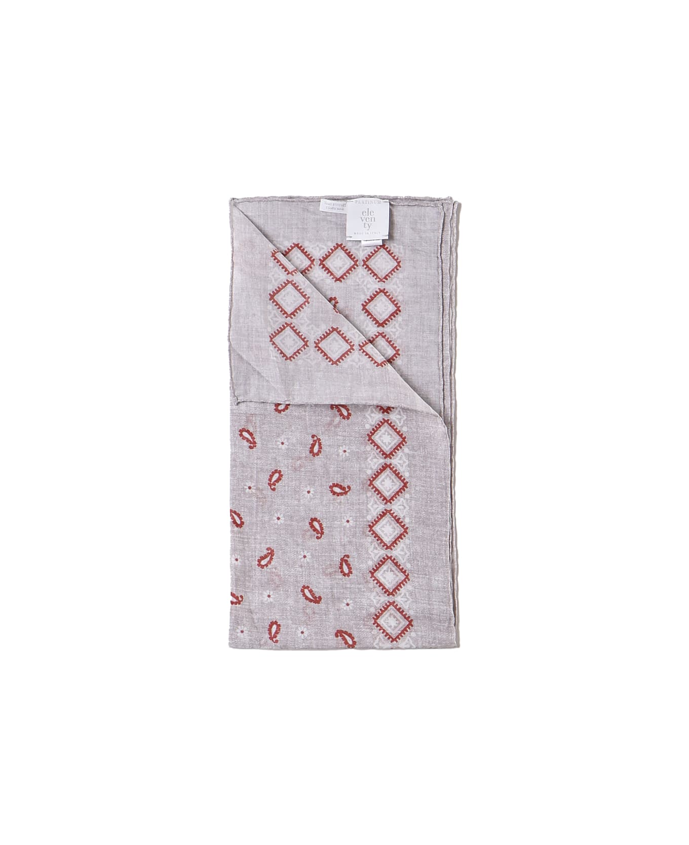 Eleventy Cotton Scarf In Paisley Print - Grey, red