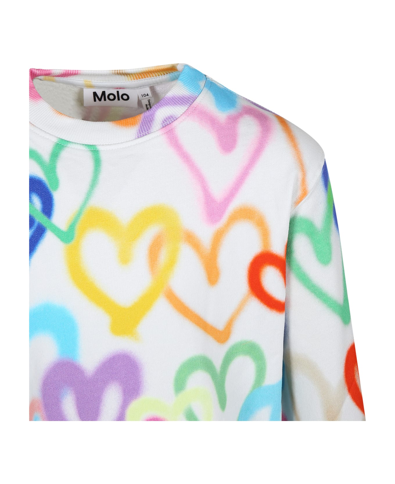 Molo White Sweatshirt For Kids With Multicolor Hearts - White