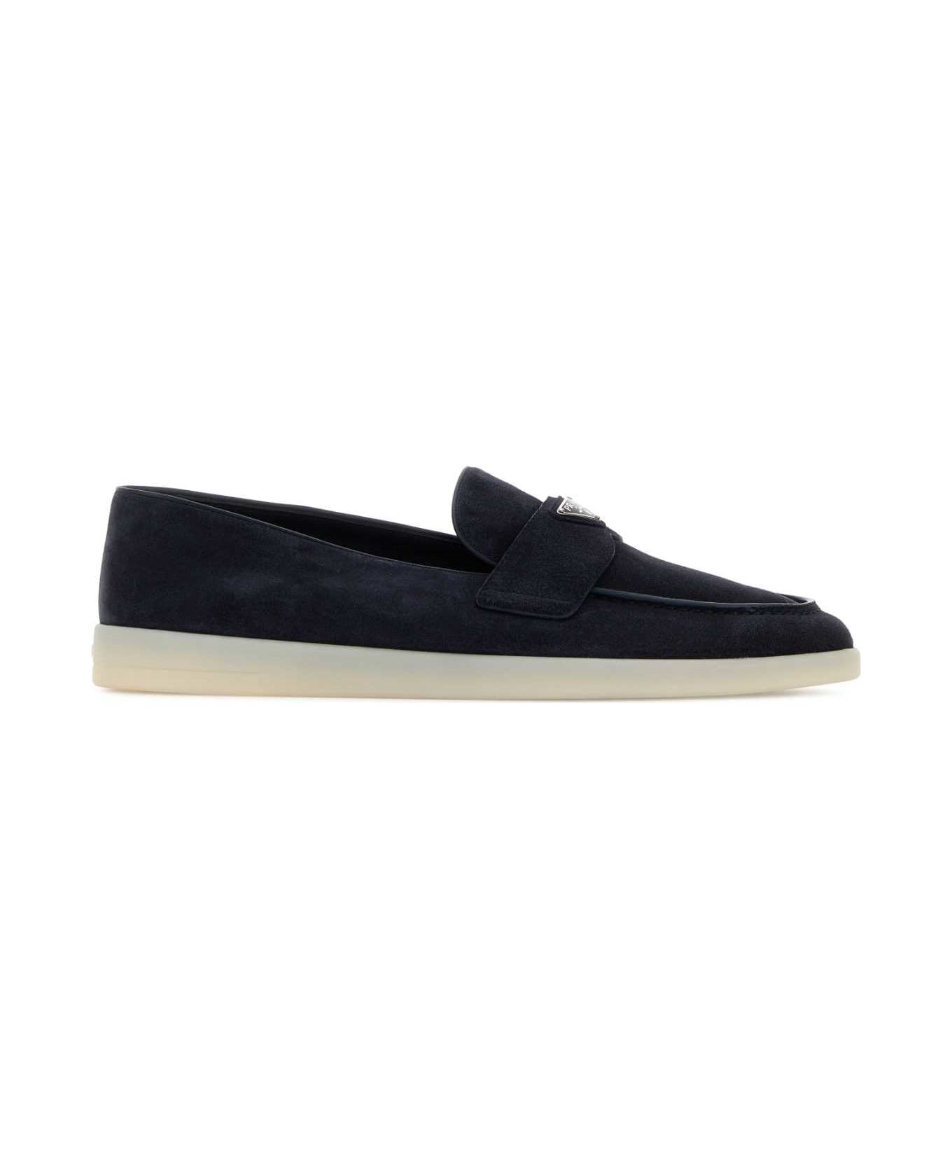 Prada Navy Blue Suede Loafers - BLEU
