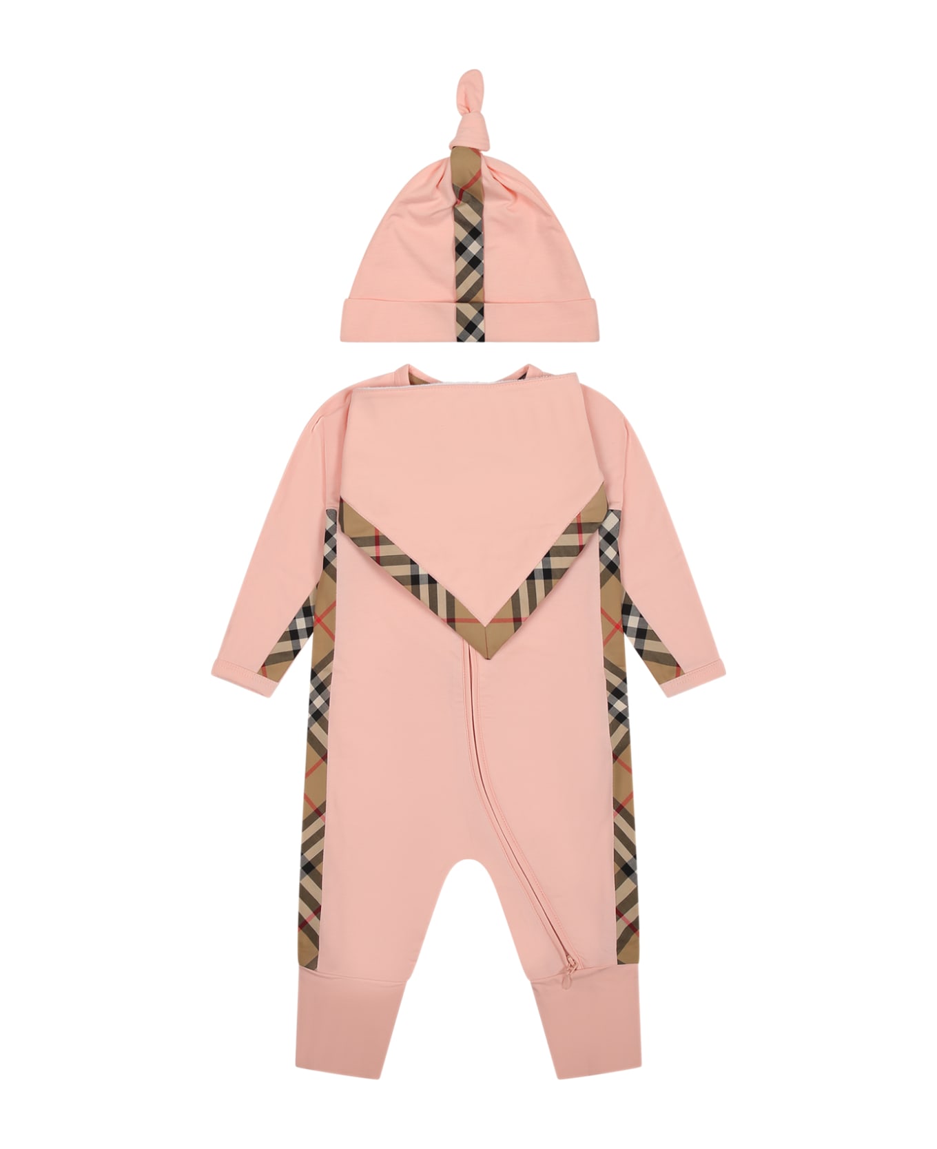 Burberry Pink Set For Baby Girl With Logo - Pink