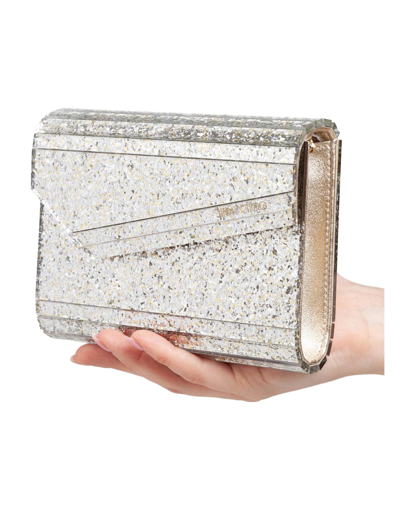 Jimmy Choo Candy Clutch Bag In Acrylic Fabric With Glitter - Champagne