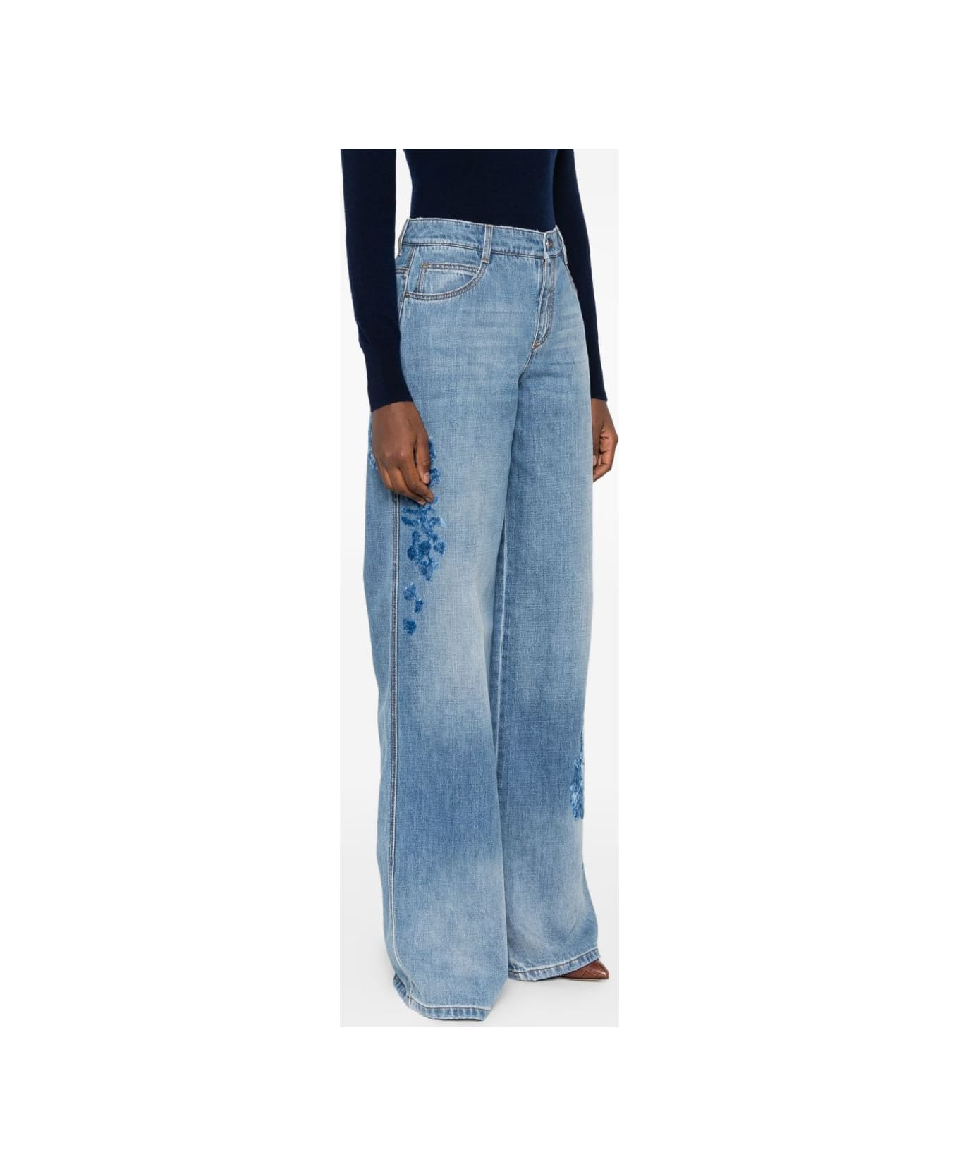 Ermanno Scervino Embroidered Denim Jeans - Clear Blue