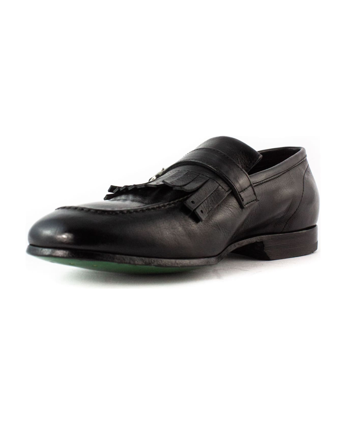 Green George Black Leather Loafer - Black