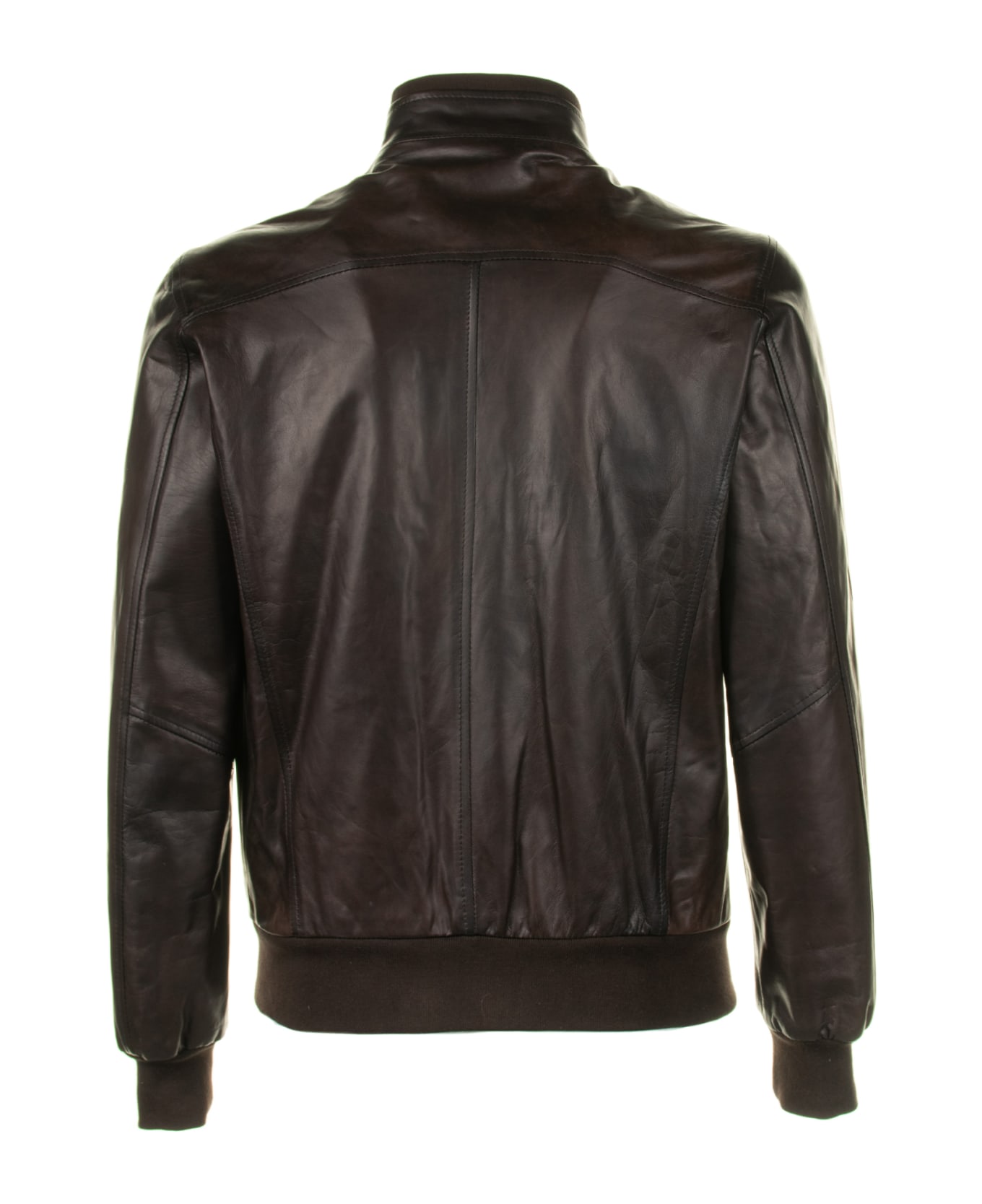 Barba Napoli Leather Jacket With Zip - MARRONE レザージャケット