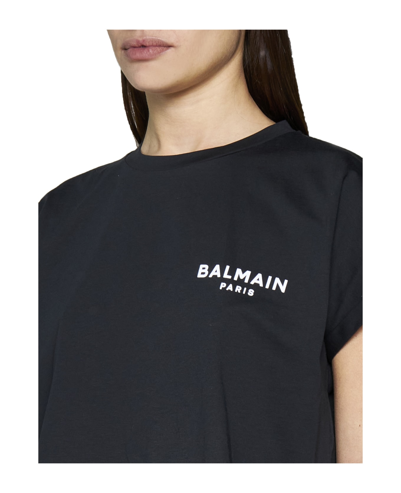 Balmain Contrasting Logo Cropped T-shirt - Black Tシャツ