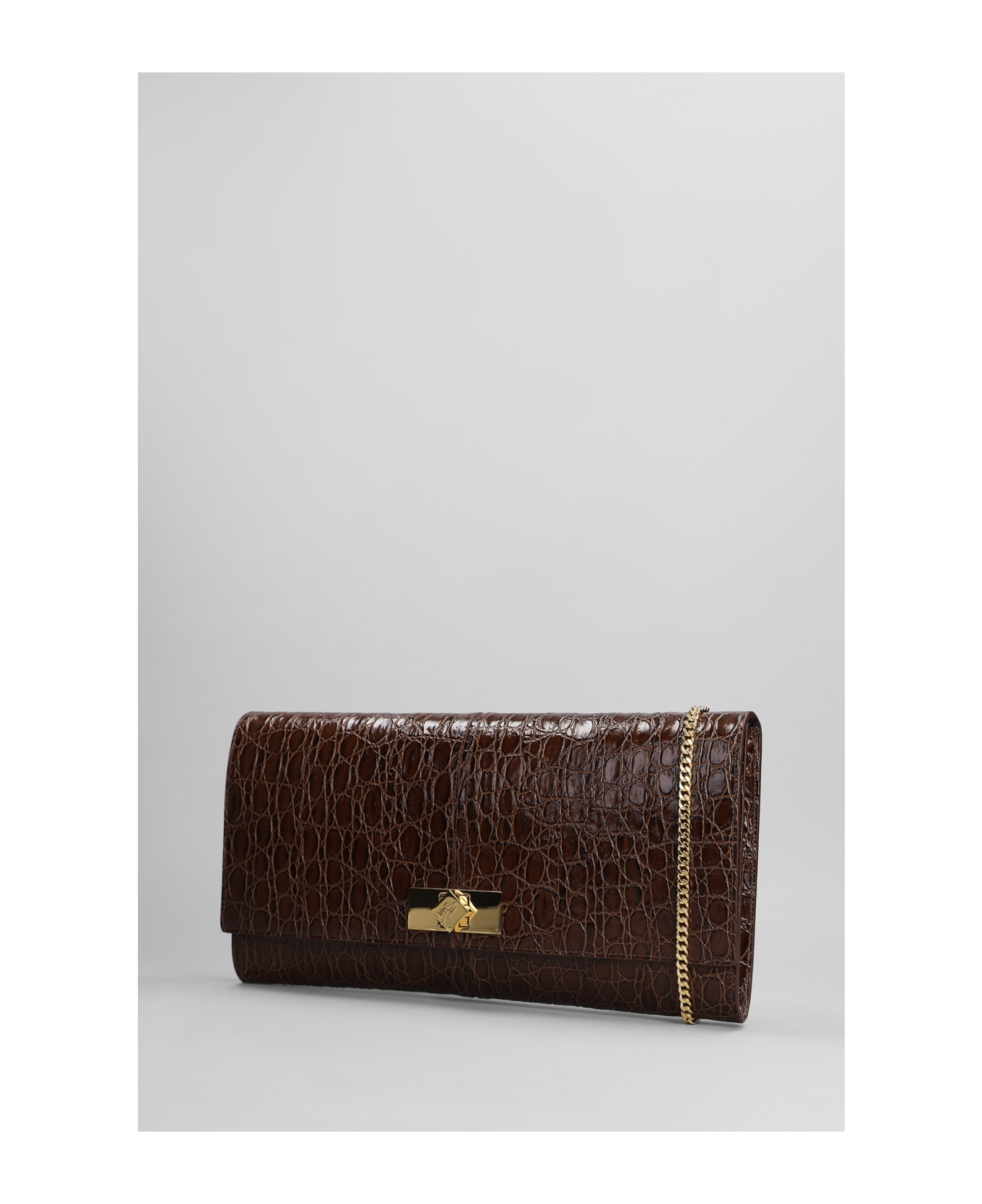 Giuseppe Zanotti Montserrat Crocco Clutch In Brown Leather - brown