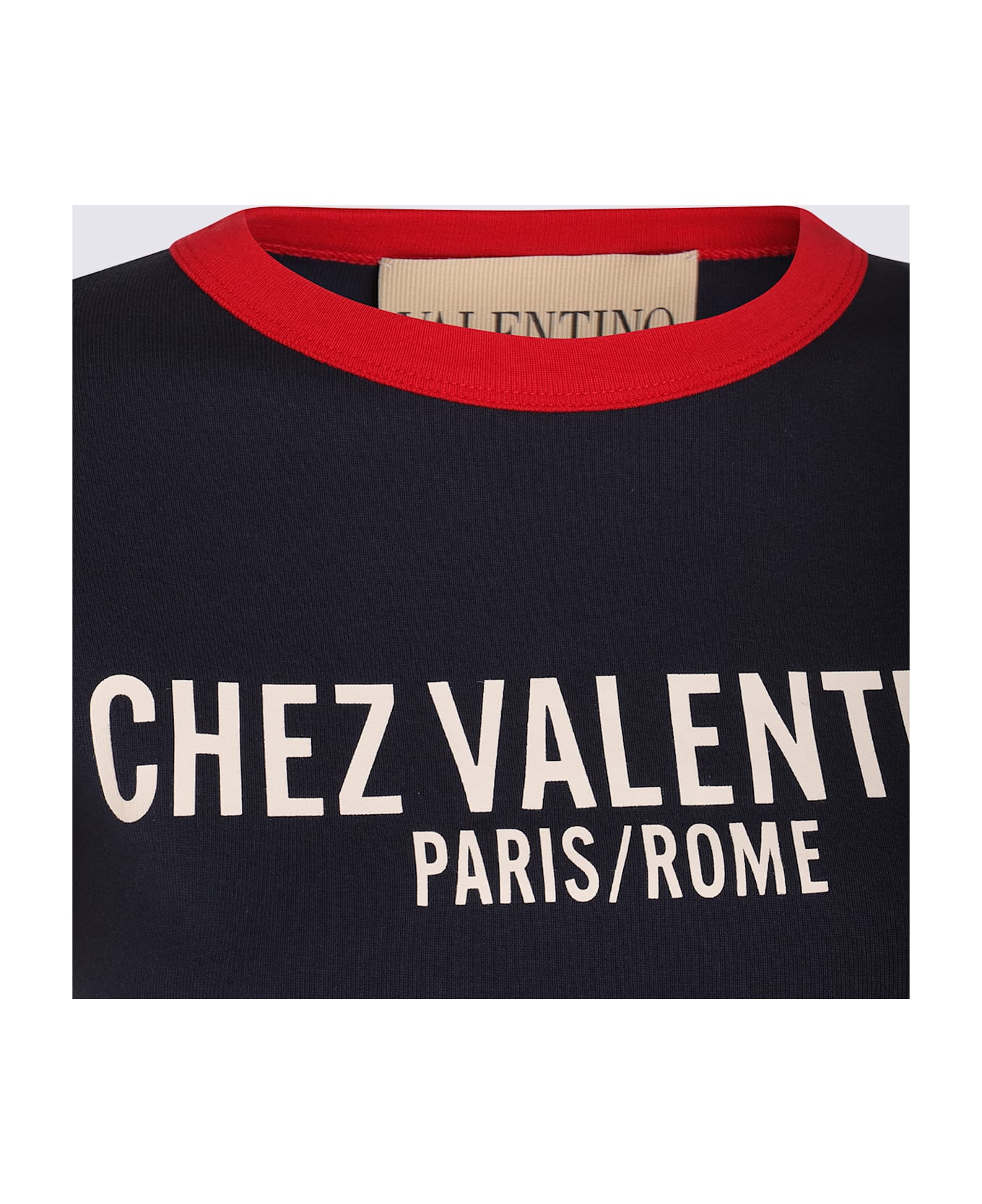 Valentino Dark Blue And Red Cotton T-shirt - INDACO/PARIS/AVORIO