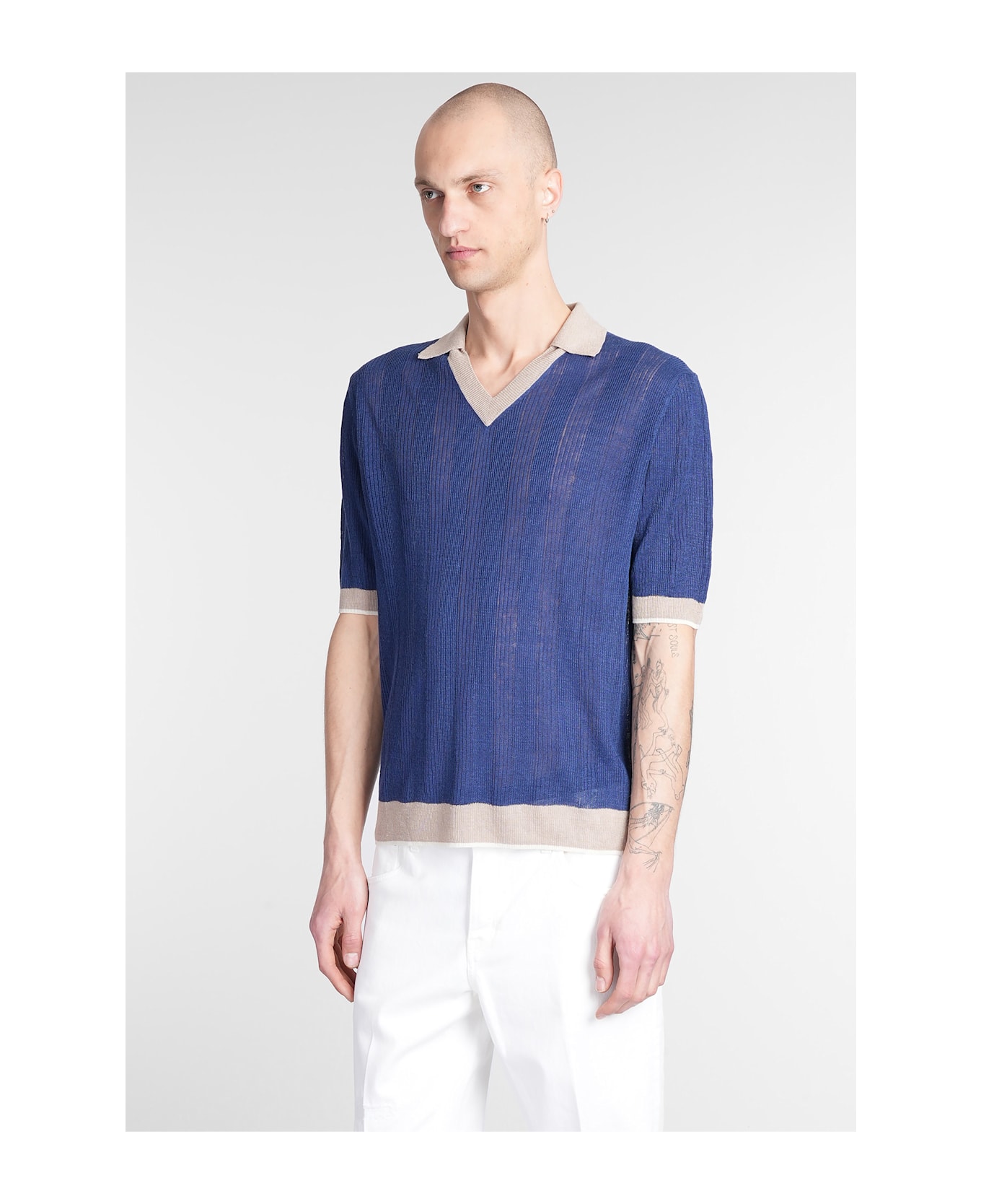 Ballantyne Polo In Blue Linen - blue