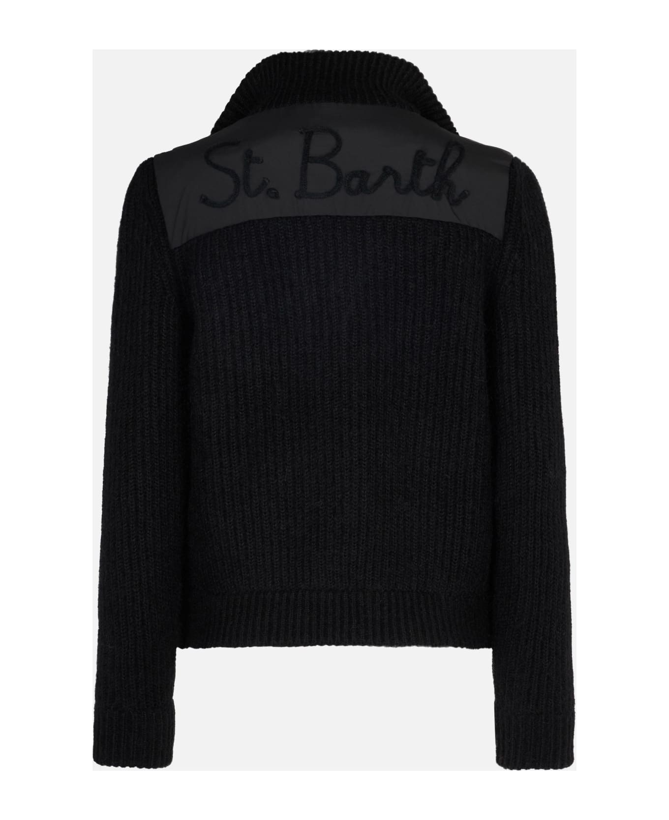 MC2 Saint Barth Woman Padded Jacket With Knitted Sleeves - BLACK