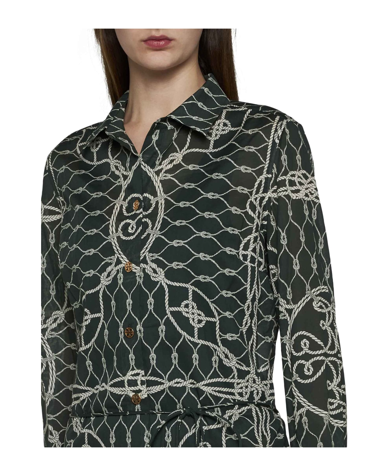 Tory Burch Pattern-printed Long-sleeved Dress - Ivory Knot
