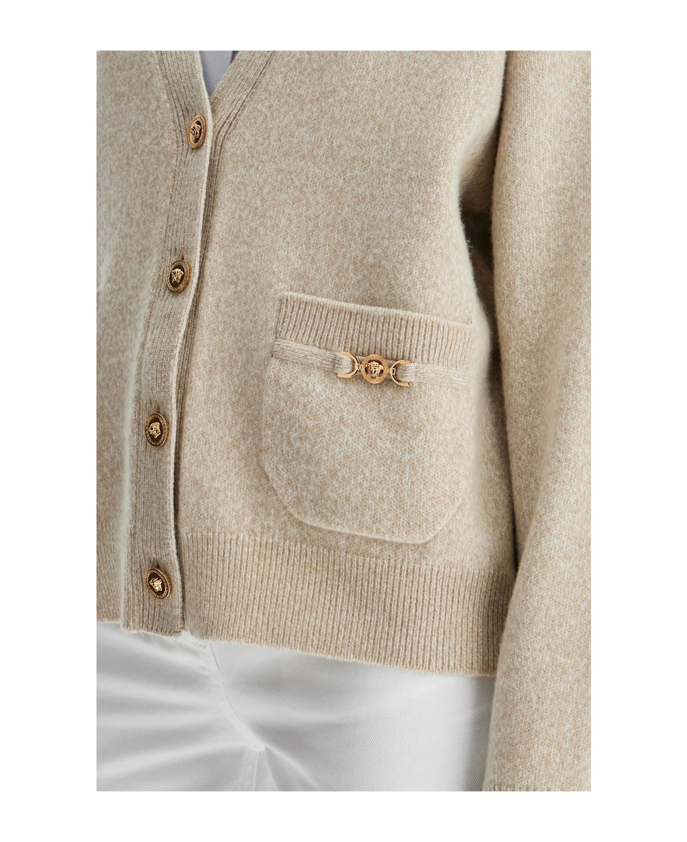 Versace Melange Beige Wool Blend Cardigan - BEIGEBONE