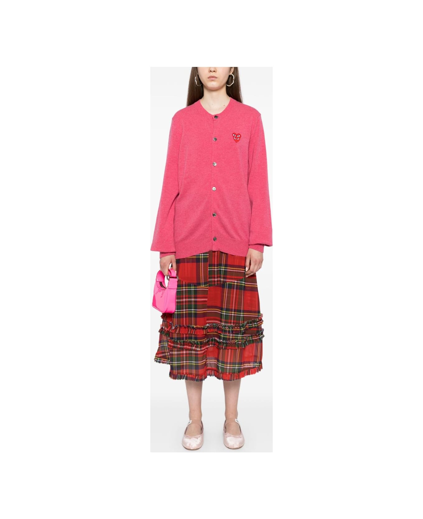 Comme des Garçons Play Wool Cardigan With Heart - Fuchsia