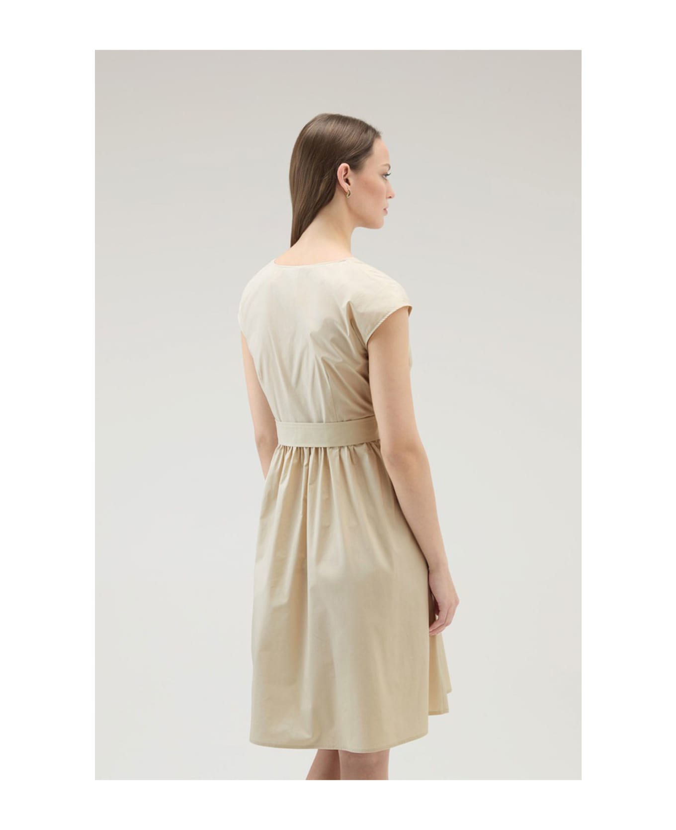 Woolrich Beige Poplin Midi Dress - LIGHT OAK ワンピース＆ドレス