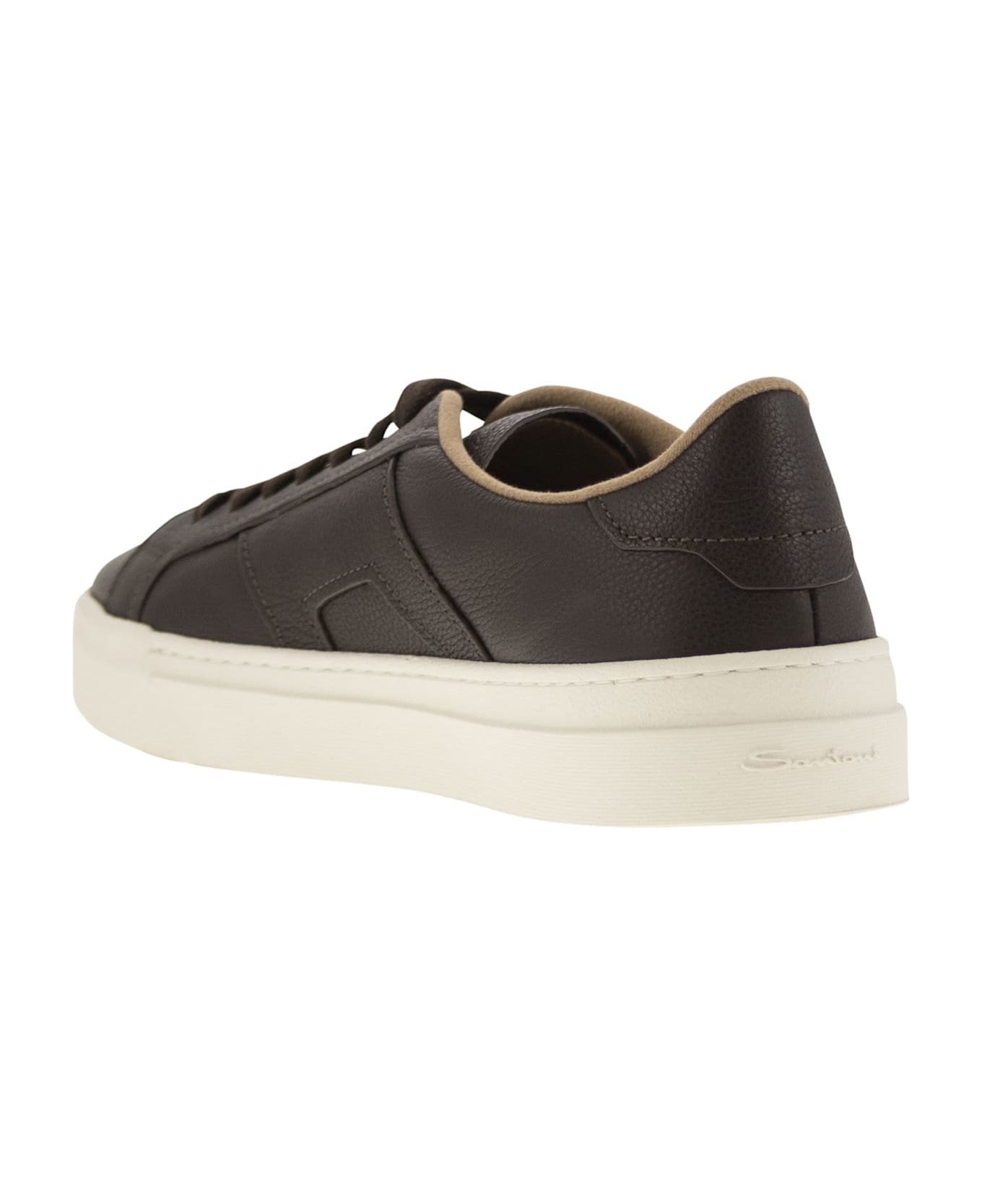 Santoni Tumbled Leather Double Buckle Trainer - Dark Brown